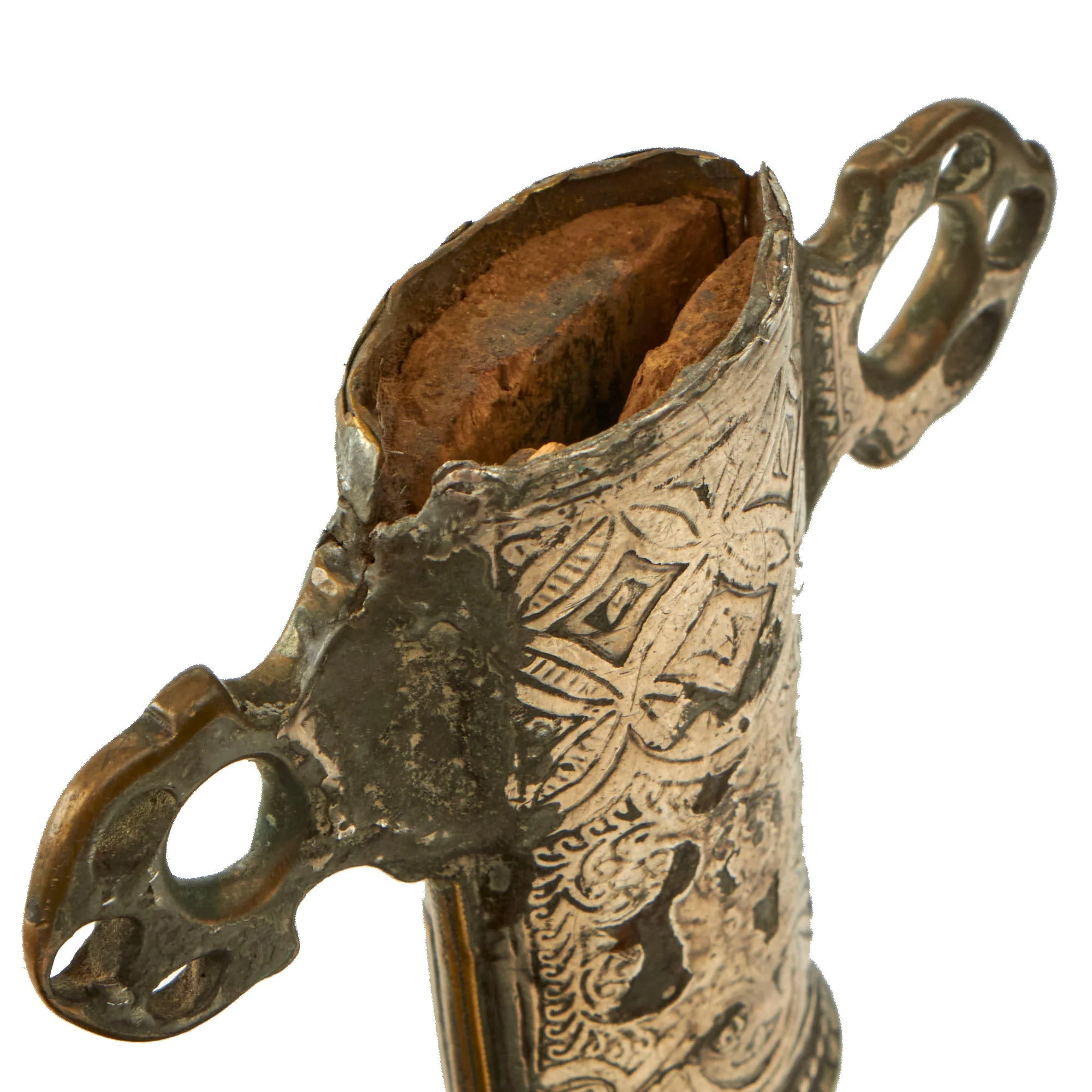 Original 19th Century North African - Arabian Jambiya Dagger with Embossed Brass & Silver Clad Hilt & Scabbard - Circa 1880 - Image 13