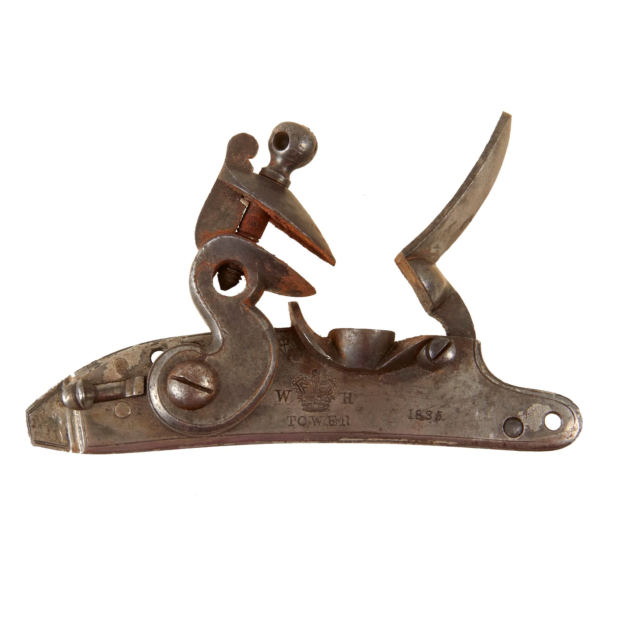 Original British King William IV Flintlock Saddle Ring Carbine Lock Assembly Dated 1835 - Fully Functional