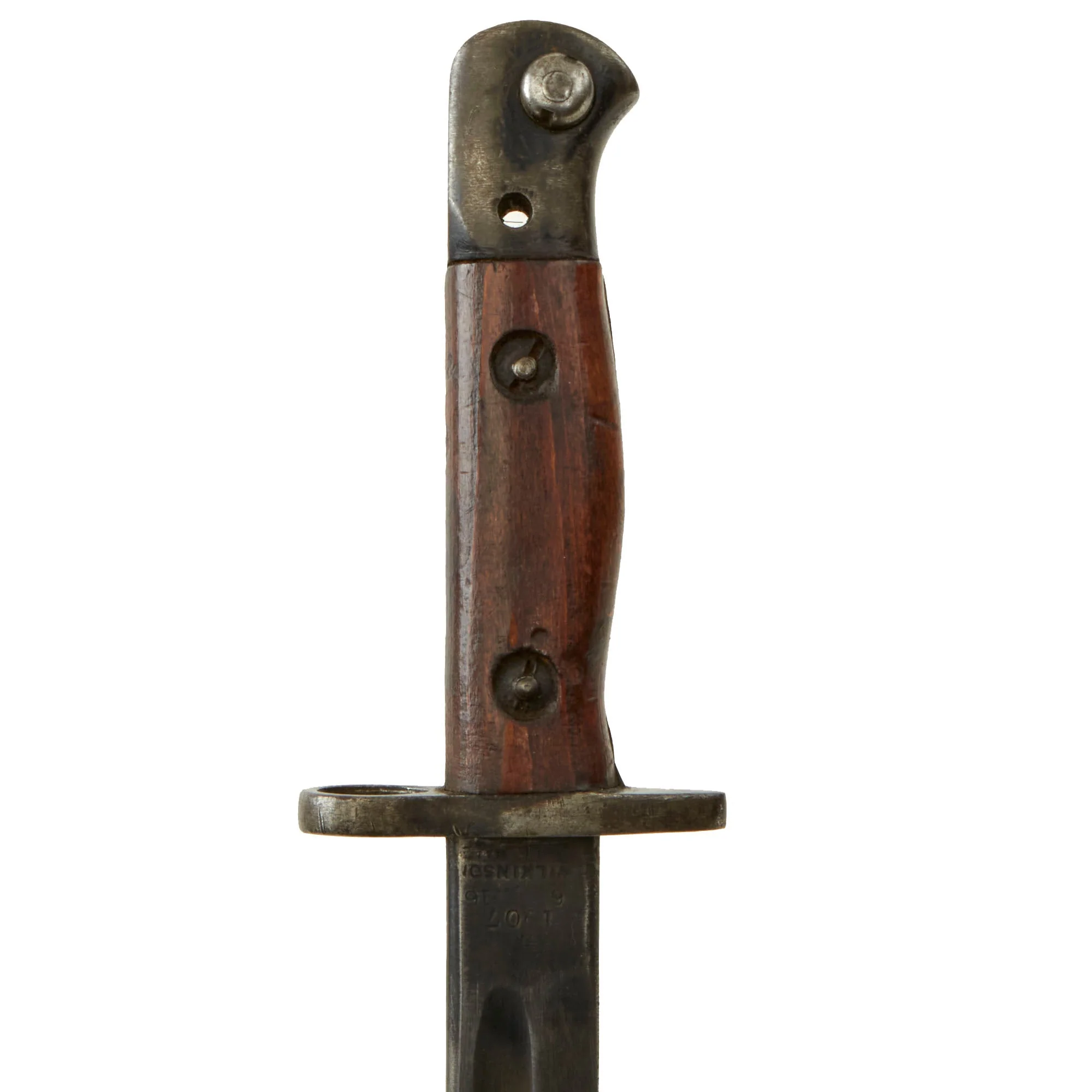 Original British WWI P-1907 Enfield Bayonet by Wilkinson with Scabbard & Webbing Frog - Dated 1916 - Image 8