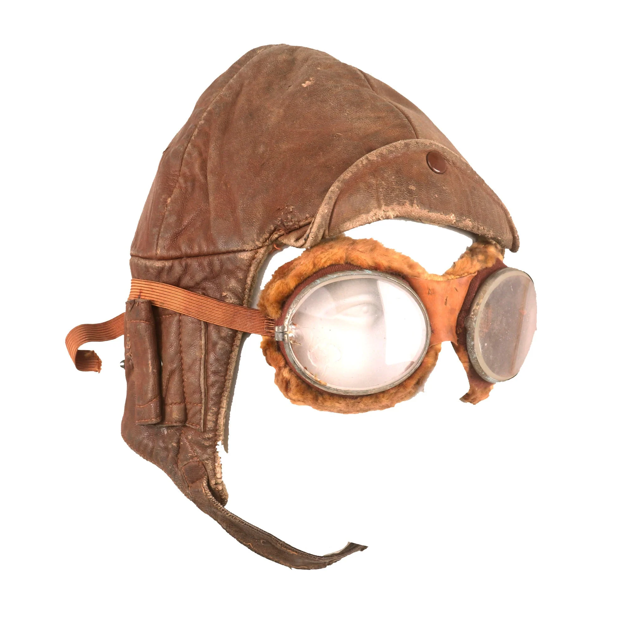 Original British WWI Royal Flying Corps Leather Flying Helmet with Goggles - Image 6