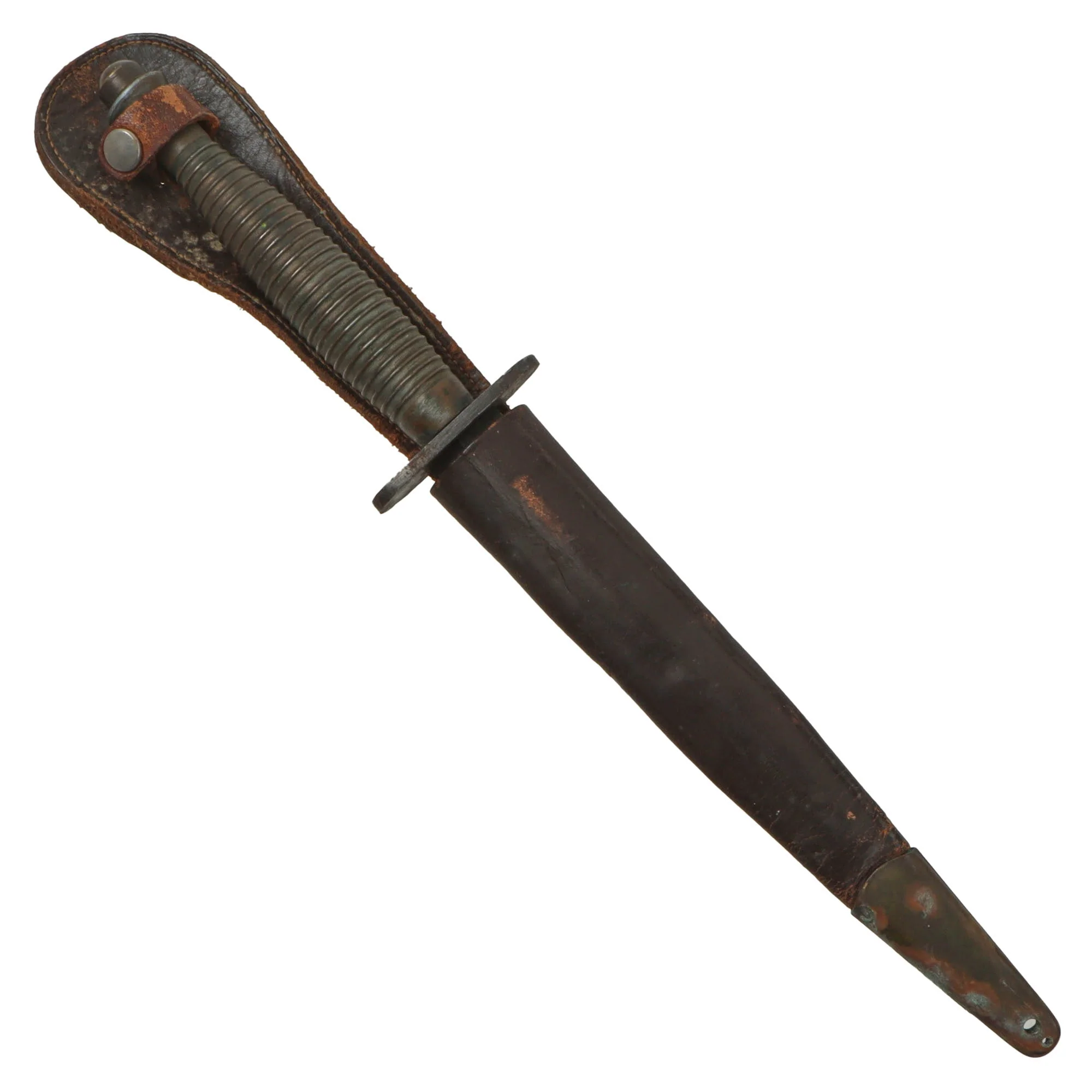 Original British WWII Import Marked 3rd Pattern Fairbairn Sykes Fighting Knife with Scabbard & Period-Replaced Securing Strap - Image 3