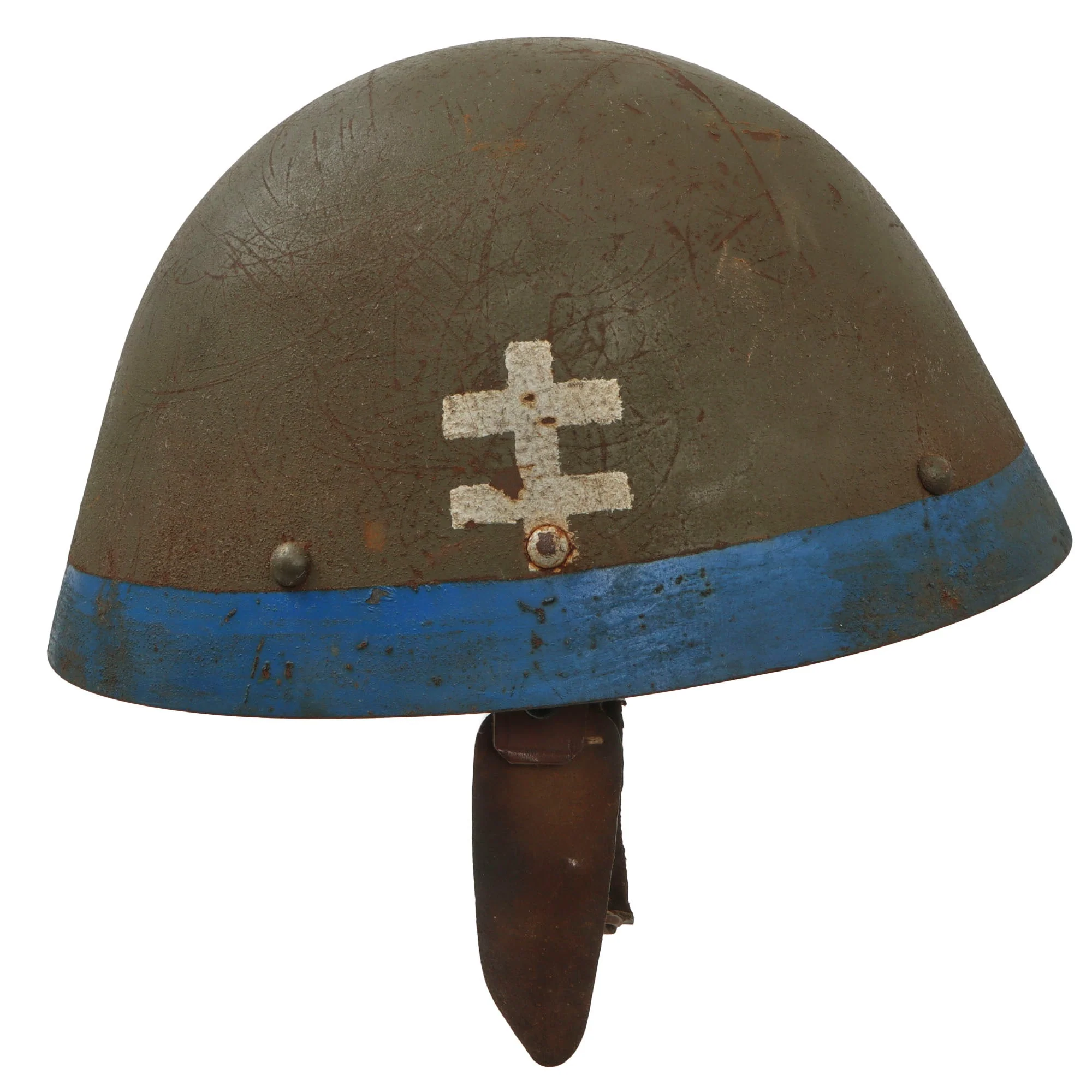 Original Czech Pre-WWII Vz32 M32 Egg-Shell Steel Helmet with Liner & Chinstrap - Replicated Eastern Front Markings - Image 3