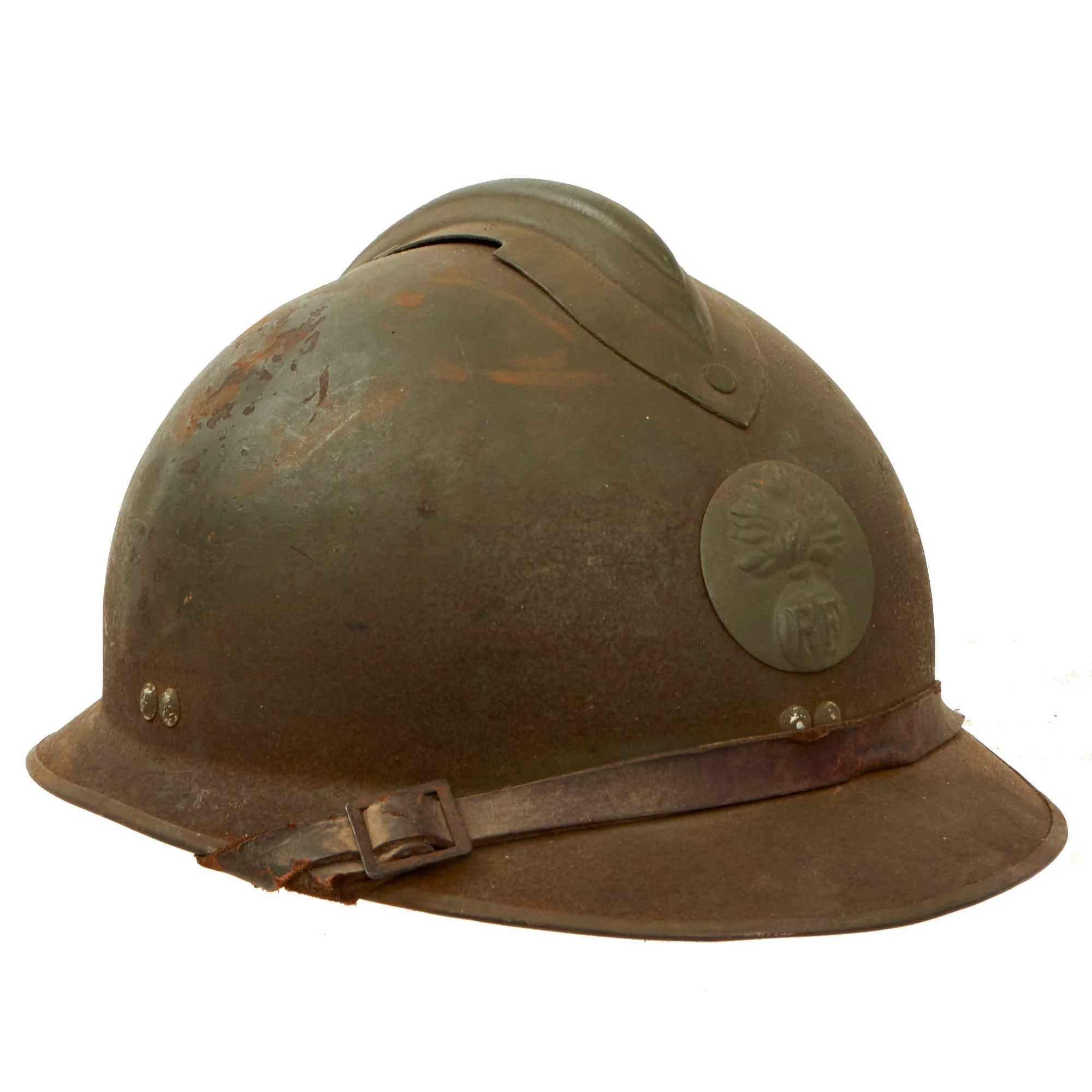 Original French WWII M1926 Adrian Helmet with Chinstrap - Olive Green - Image 2