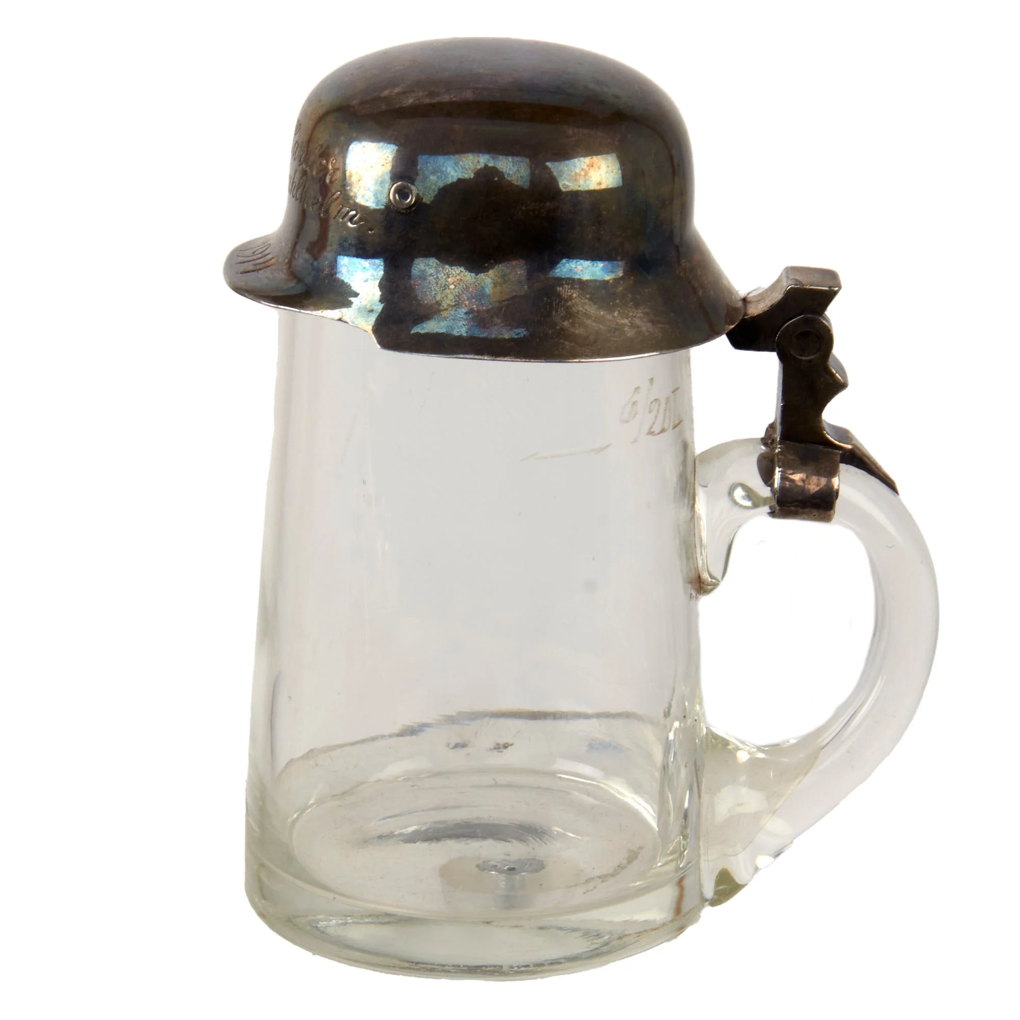 Original German Pre-WWII Der Stahlhelm Glass Stein with Silver Stahlhelm - Image 5