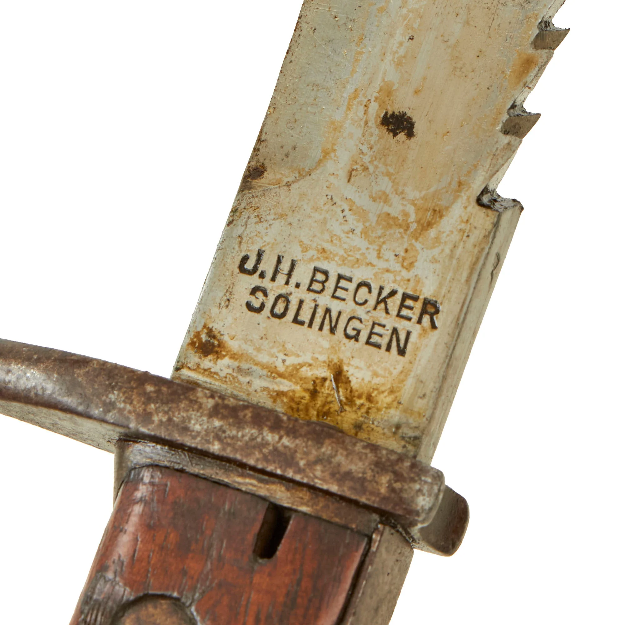 Original German WWI M1898/05 n/A Butcher Sawback Bayonet by Rare Maker J.H. Becker with Steel Scabbard - Image 4