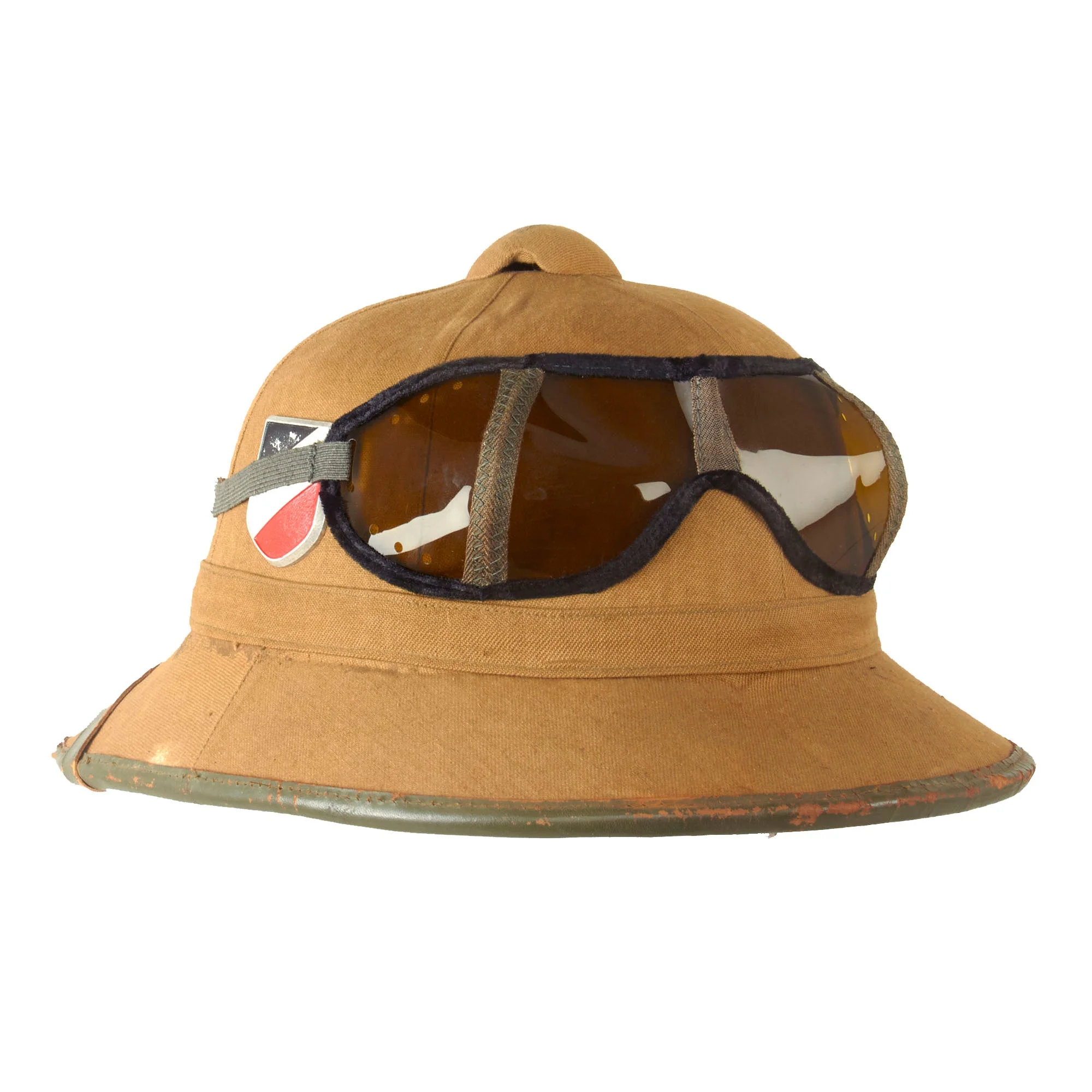 Original German WWII 1942 First Model DAK Afrikakorps Sun Helmet by ITA with Army Badges and Eye Shields - Size 56
