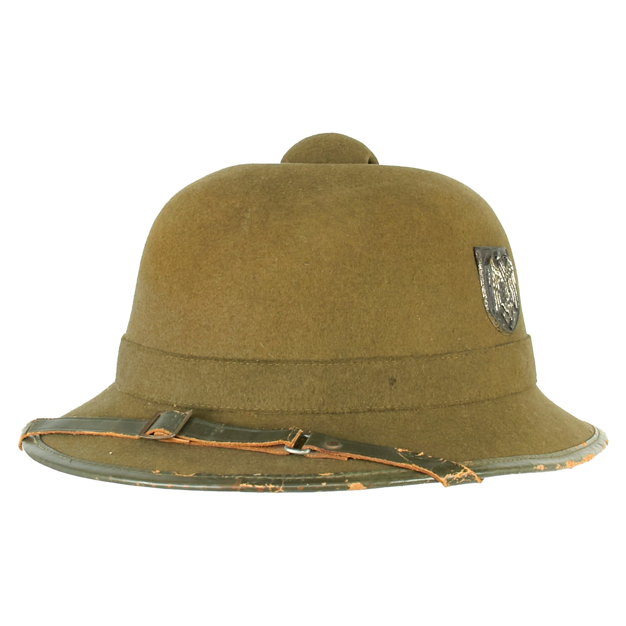 Original German WWII 2nd Model 1942 dated Afrikakorps DAK Sun Helmet with Badges - size 57 - Image 8