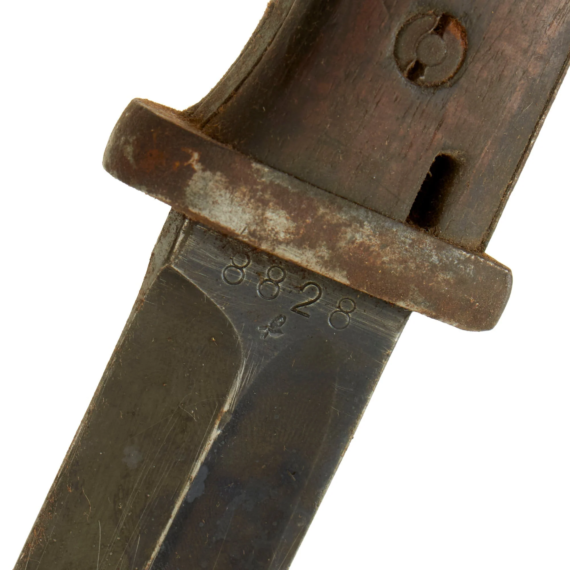 Original German WWII 98k Bayonet by E. & F. Hörster with Scabbard & Broken Tropical DAK Web Frog - Dated 1935 - Image 5