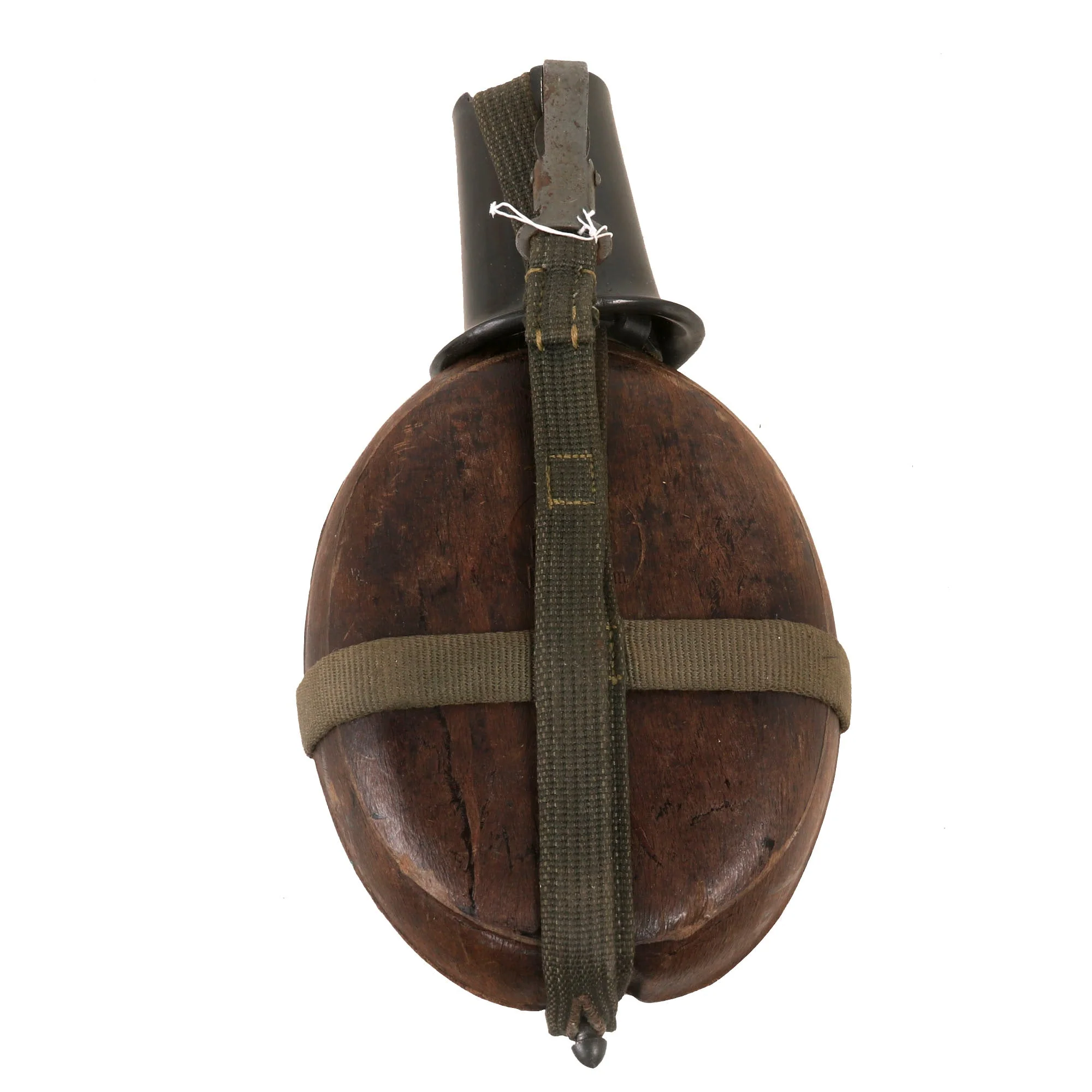 Original German WWII Afrikakorps Coconut Canteen by Ritter with Bakelite Cup and Canvas Harness - Image 4