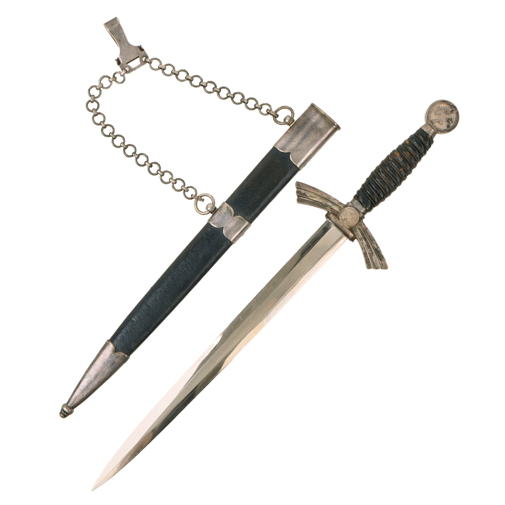Original German WWII Early 1st Model Luftwaffe Dagger by TIGER Lauterjung & Co. with Chain & Belt Clip - Image 4