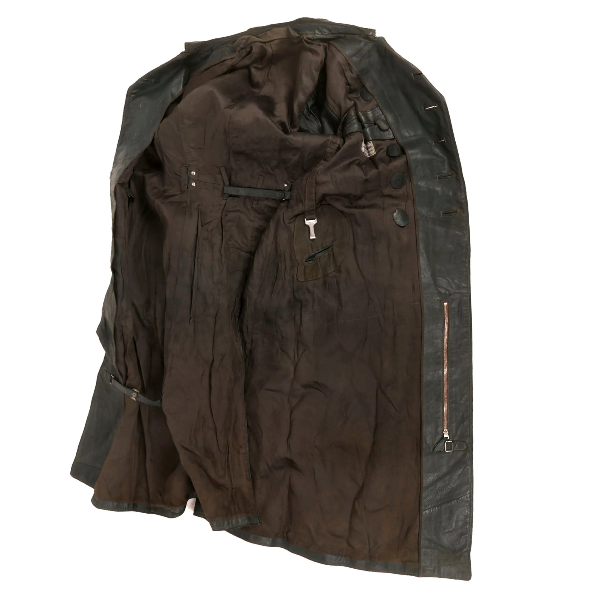 Original German WWII Heer Army Artillery Major Officer's Private Purchase Gray Leather Greatcoat by Leder-Kühne of Dresden - Image 7