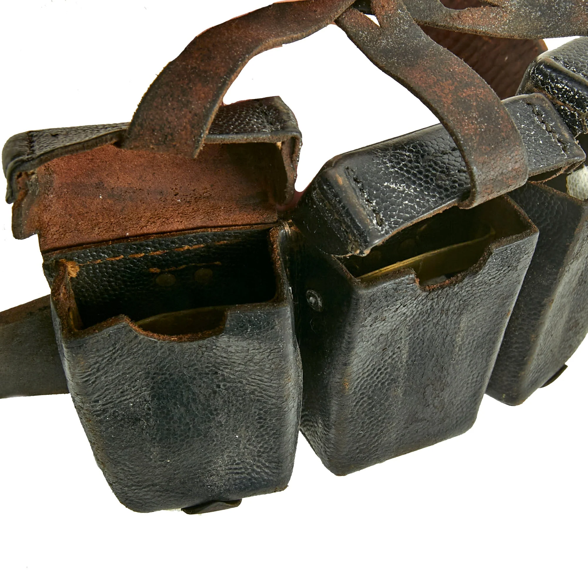 Original German WWII Heer Army EM/NCO Belt with Pebbled Aluminum Buckle by Overhoff & Cie and Two K98 Pouches - Image 12