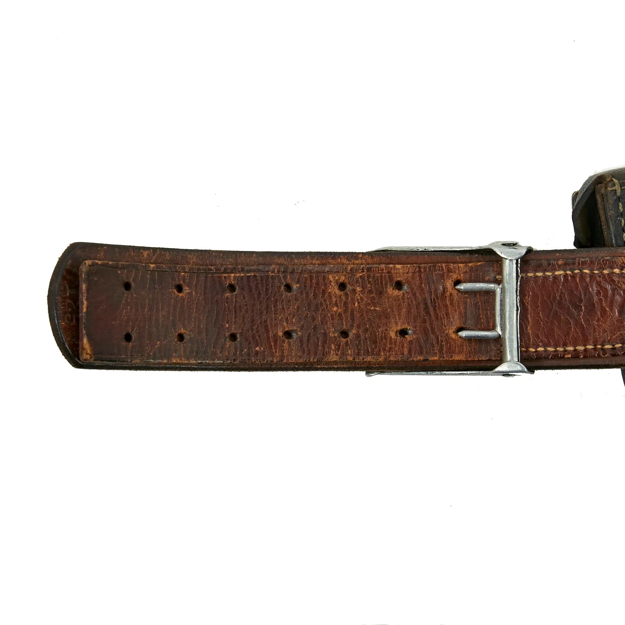 Original German WWII Heer Army EM/NCO Belt with Pebbled Aluminum Buckle by Overhoff & Cie and Two K98 Pouches - Image 6