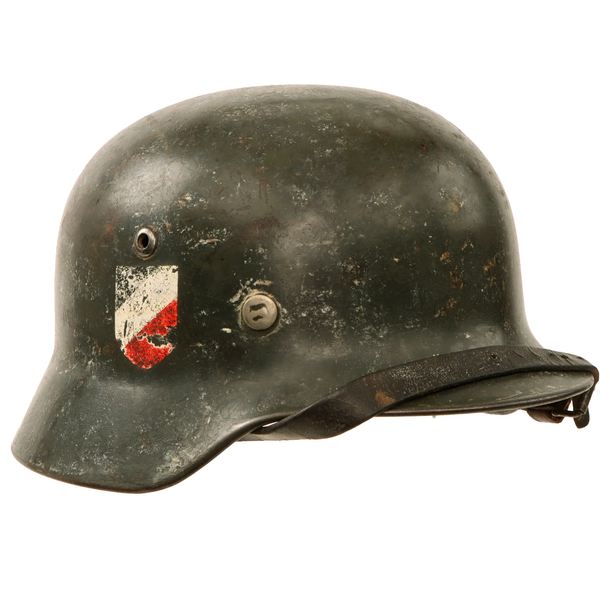 Original German WWII Heer Army M35 Double Decal Helmet with 1938 Dated 57cm Liner & Replaced Chinstrap - Stamped Q64 - Image 4