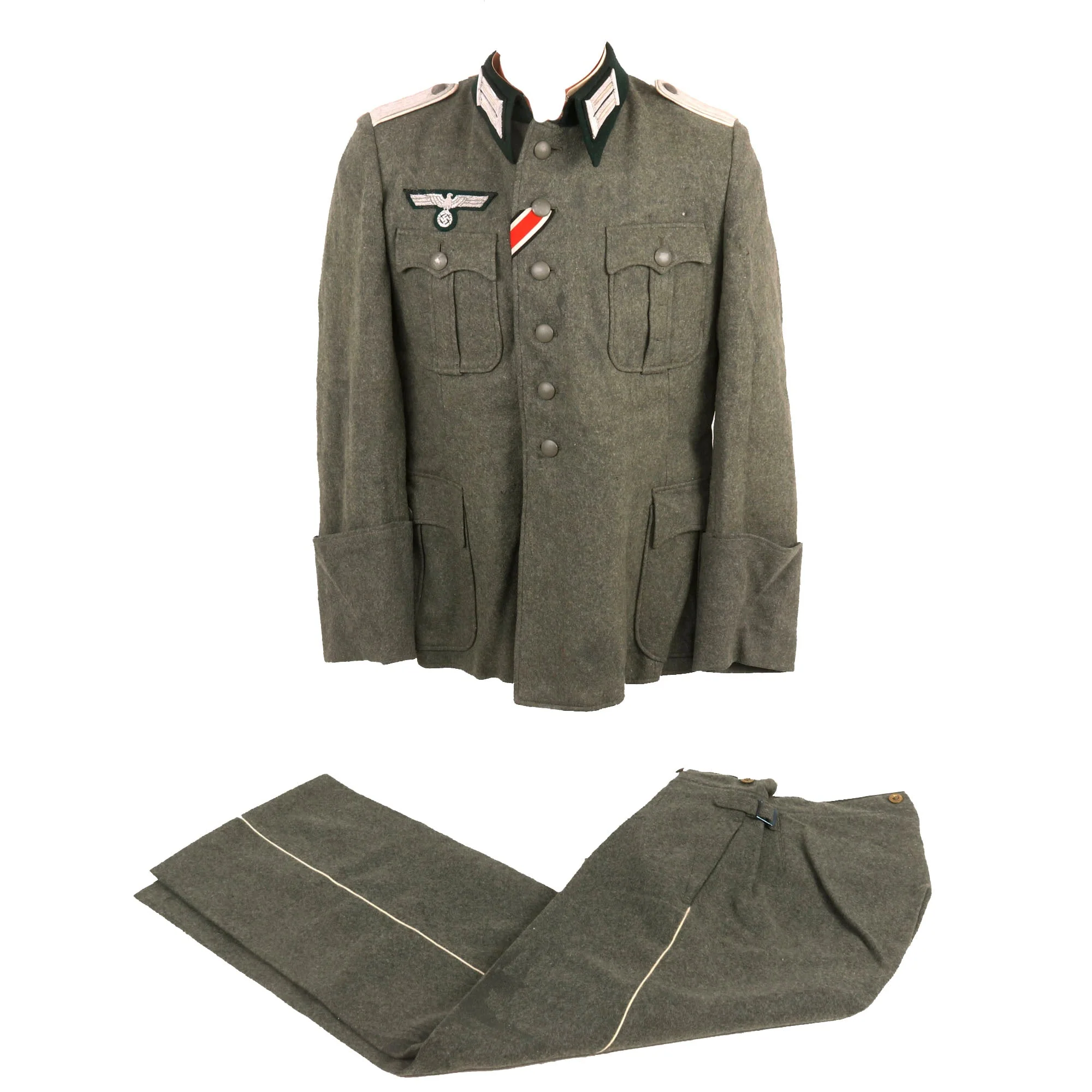 Original German WWII Heer Infantry Leutnant's M36 Field Uniform Tunic with Infantry Piped Trousers