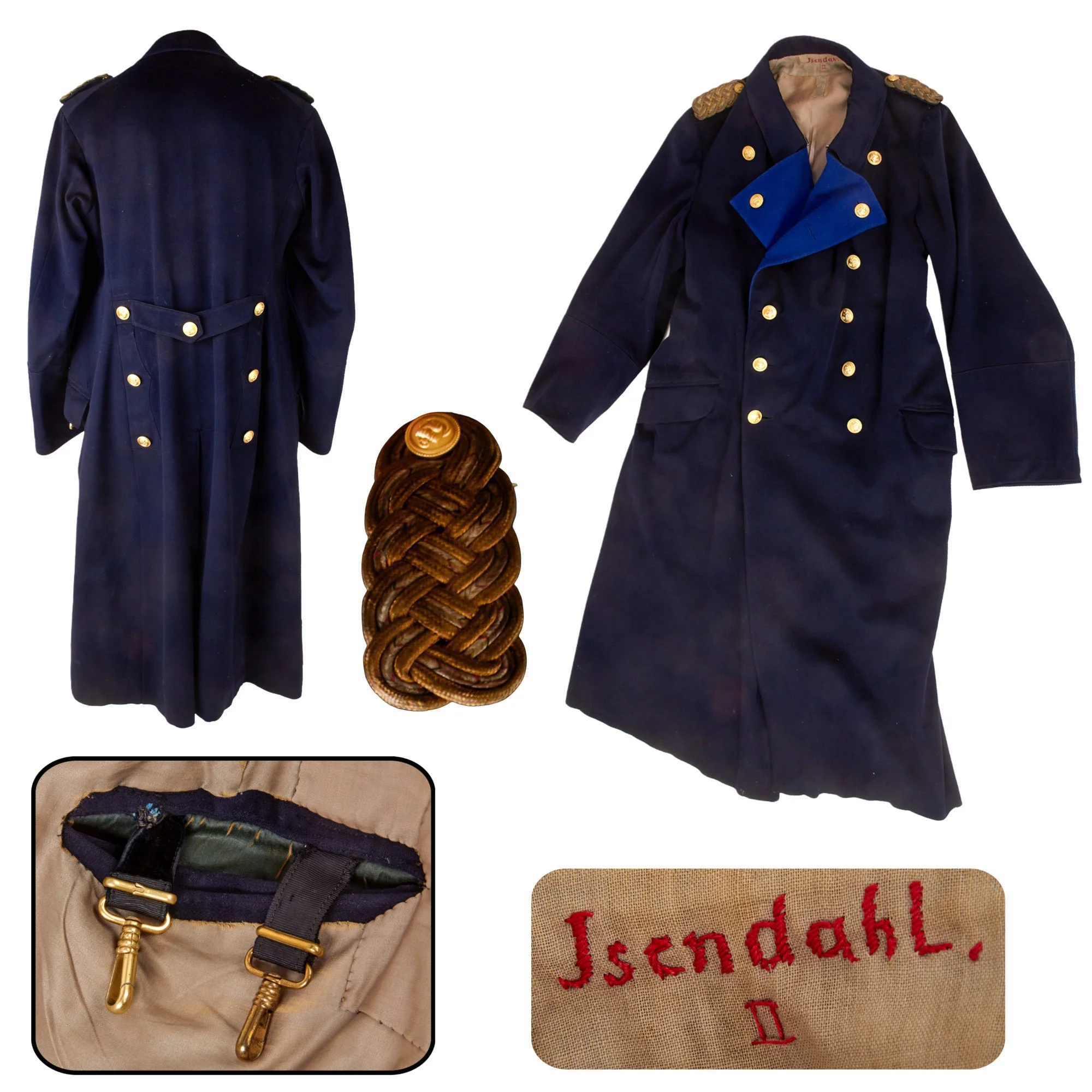 Original German WWII Kriegsmarine Navy Blue Greatcoat Named To Konteradmiral z.V. Walter Isendahl with Dagger Hanger