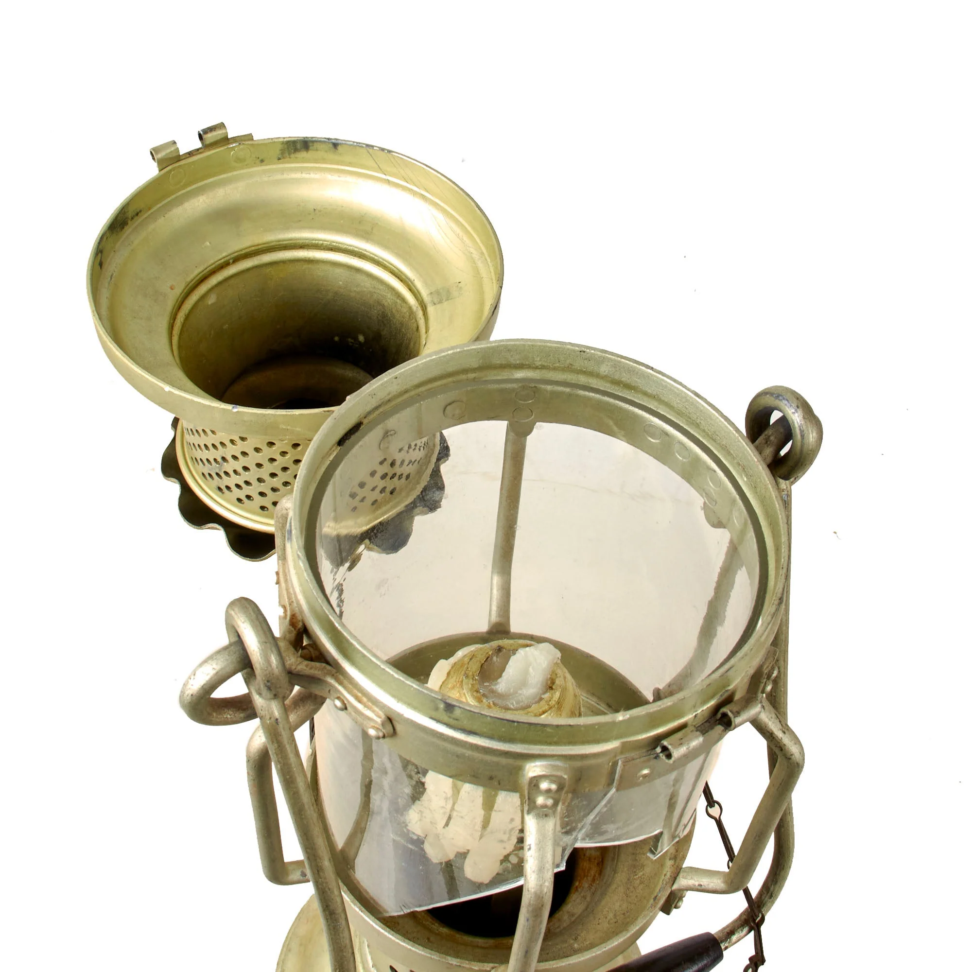 Original German WWII Kriegsmarine Navy Marked Candle Field Lantern - Broken Glass - Image 11