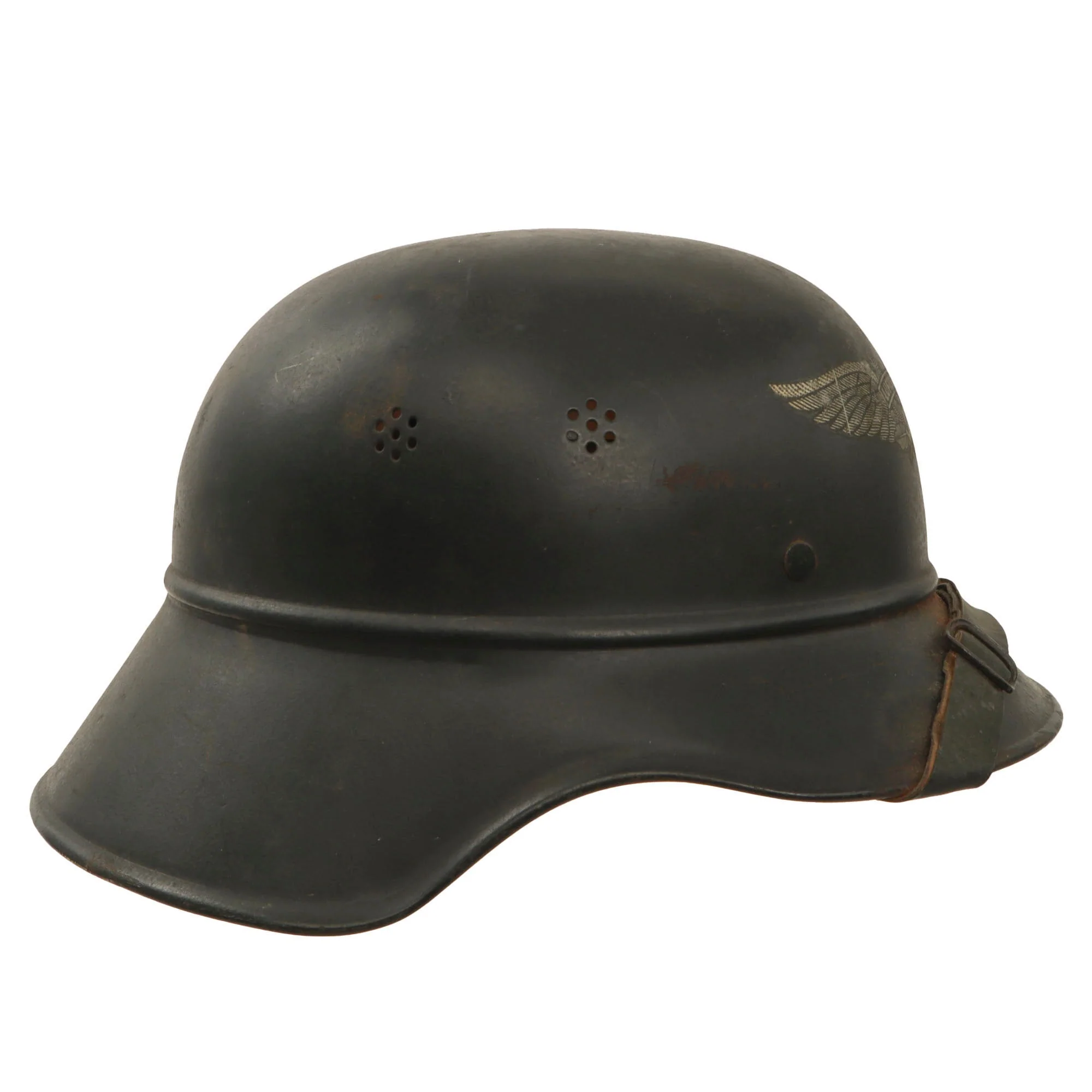 Original German WWII M38 Luftschutz Beaded Gladiator Air Defense Helmet with Single Piece Shell, 57cm Liner, and Chinstrap - Image 7