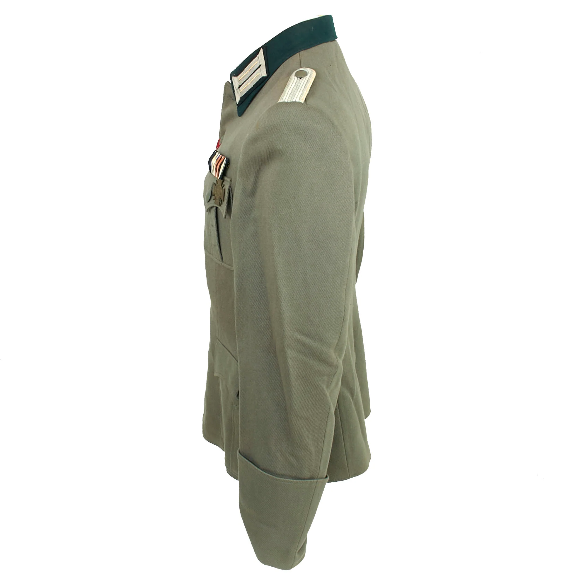 Original German WWII Named Heer Infantry Leutnant's M36 Field Uniform Tunic & Trousers with Suspenders, Partial Medal Bar, Eastern Medal Ribbon - dated 1943 - Image 10