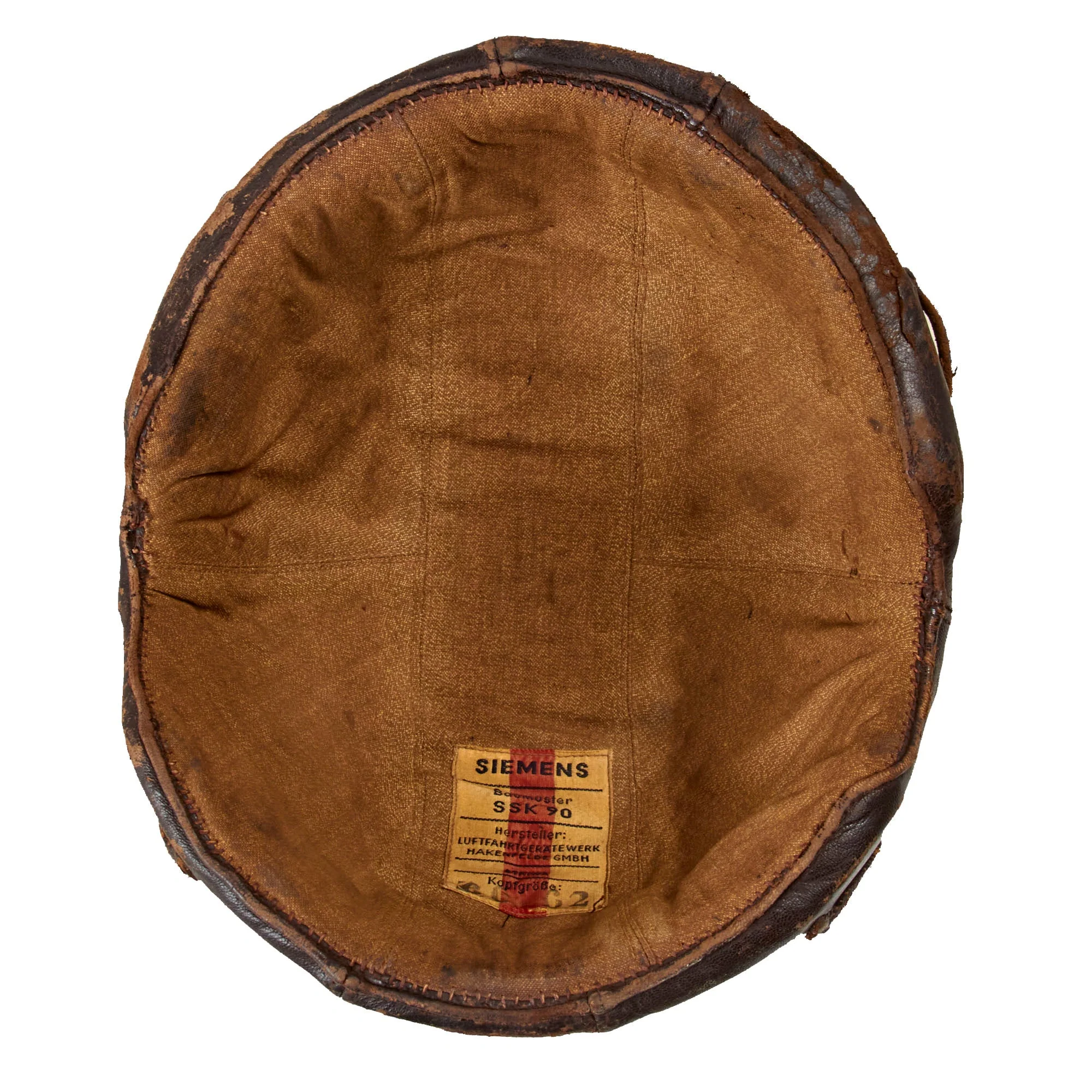 Original German WWII Pilot Flight Protection Helmet SSK 90 by Siemens - Size 60-62 - Missing Straps - Image 5