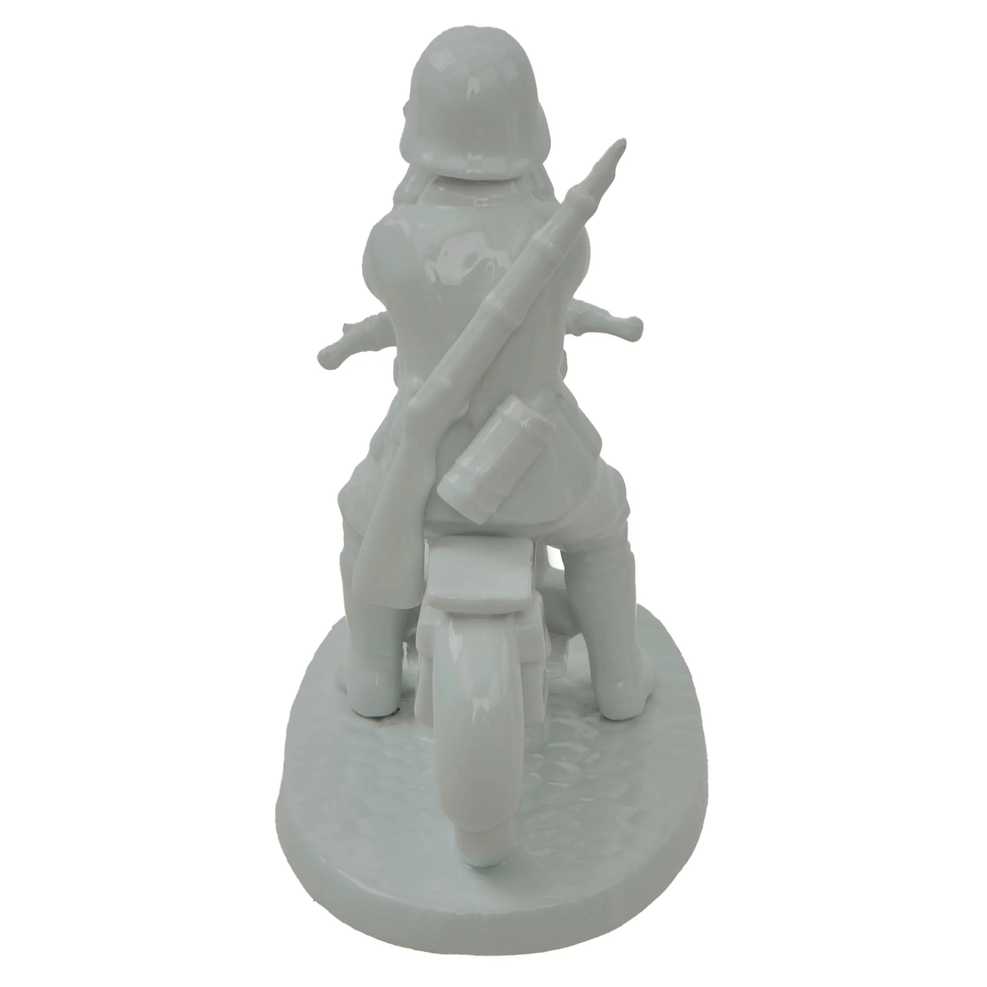Original German WWII Porcelain Statue of Motorcycle Reconnaissance Soldier with Binoculars by Neundorf - 9¼” Tall - Image 7