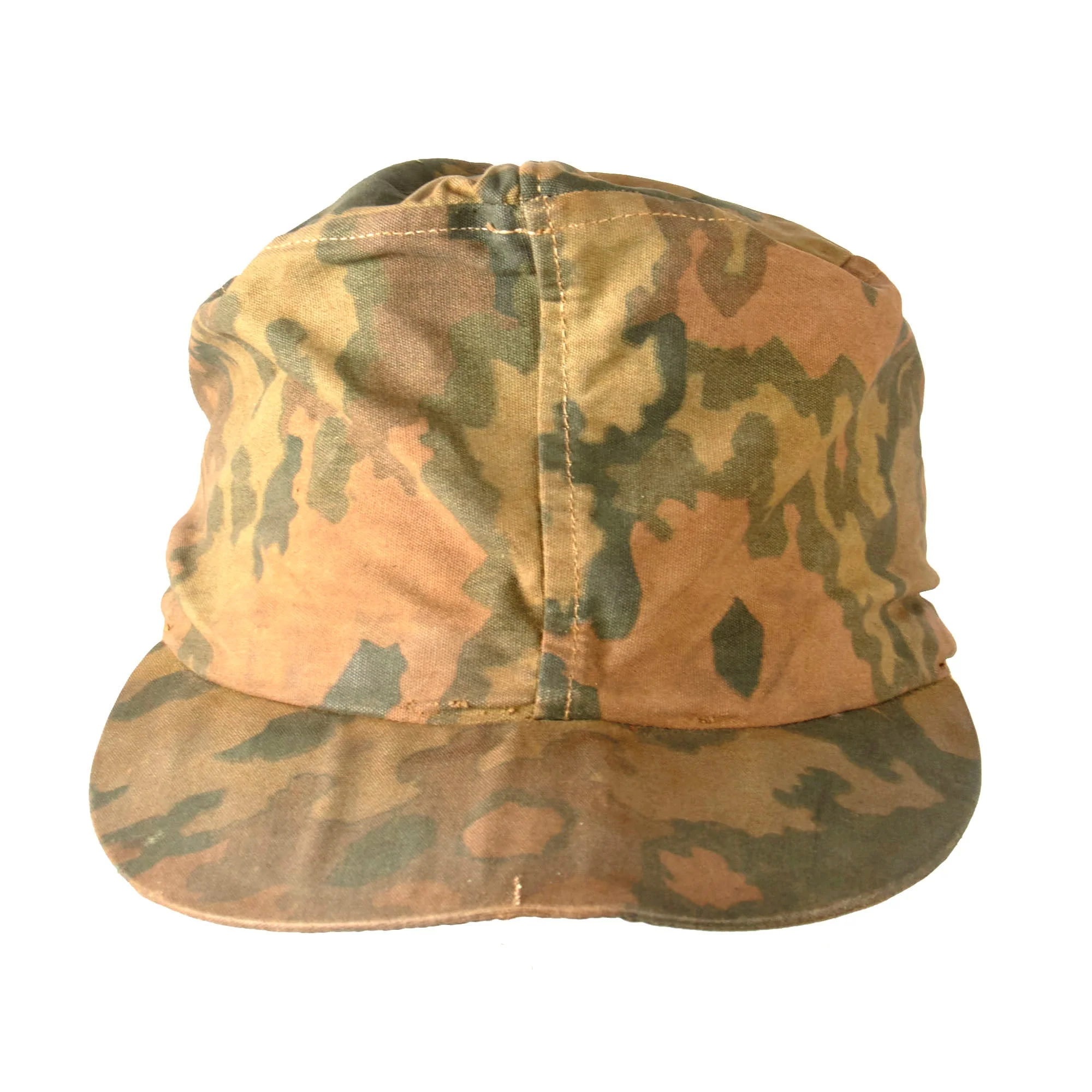 Original German WWII Reversible Waffen SS Field-Made Cap Made from Eichenlaubmuster Oak Pattern Camouflage - Image 8
