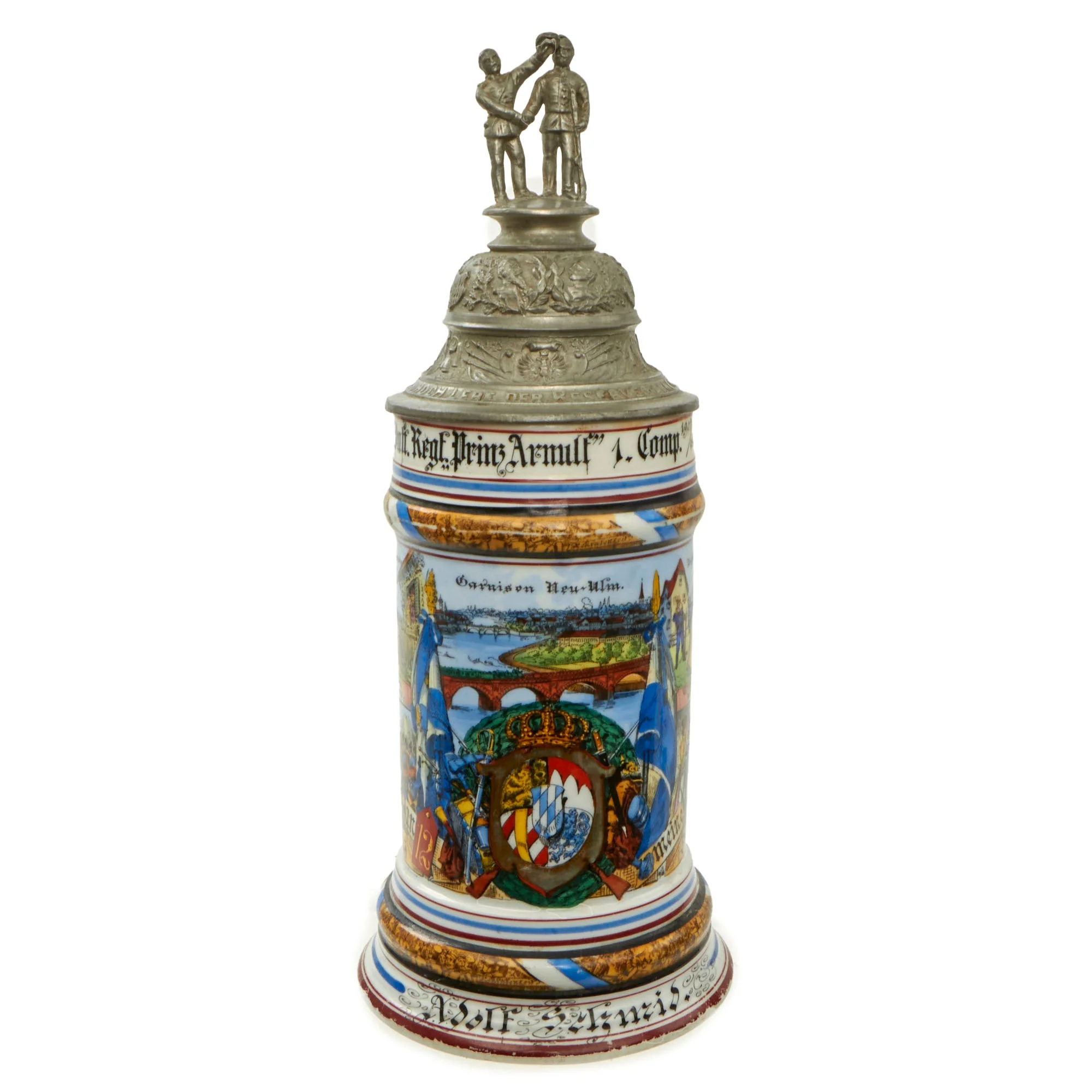 Original Imperial German WWI Era 12th Bavarian Infantry “Prinz Arnulf” Regiment Beer Stein with Hinged Lid - Dated 1903-1905 - Image 4