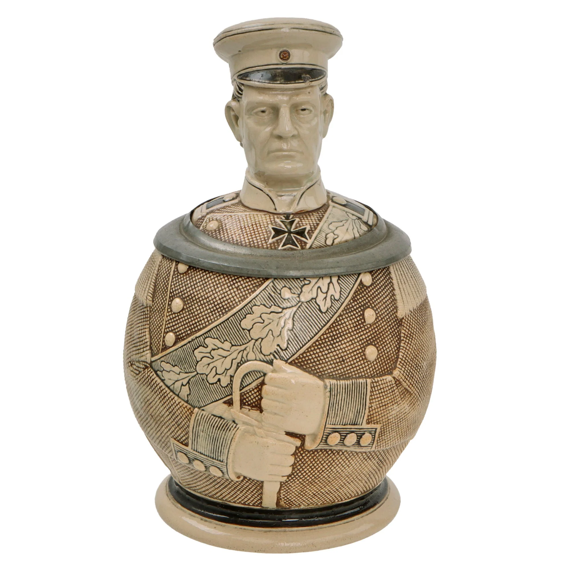 Original Imperial German WWI Era Portly Character Helmuth Von Moltke the Elder Stein with Hinged Lid - Numbered - Image 2
