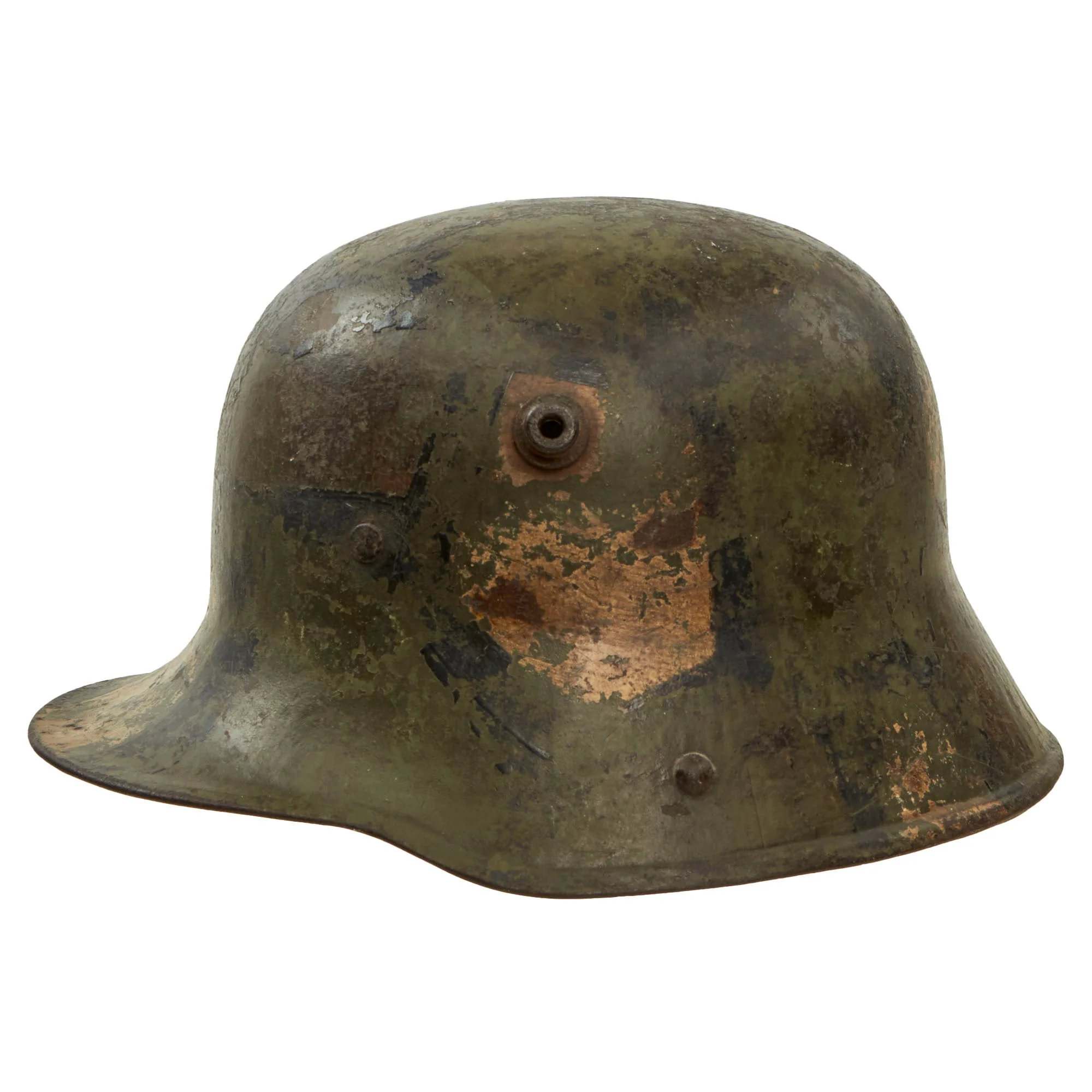 Original Imperial German WWI M16 Stahlhelm Helmet Shell with Panel Camouflage Paint & M17 Liner Band by Gebrüder Bing A.G. - Very Rare Maker - Image 2