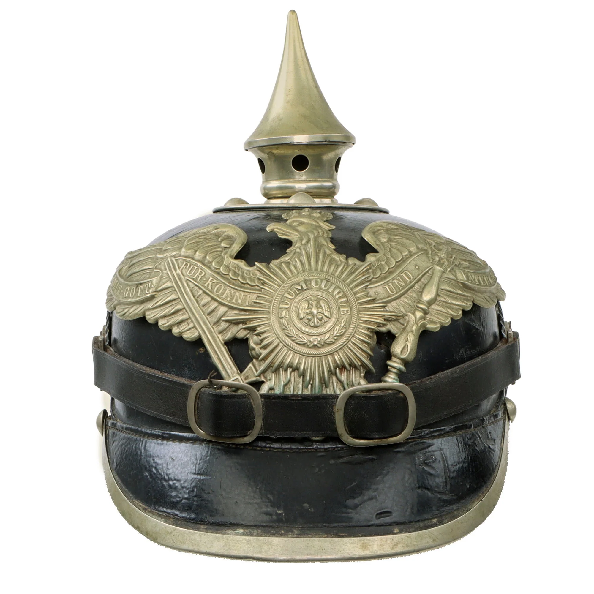 Original Imperial German WWI Prussian M1895 Garde Infantry EM-NCO Pickelhaube Helmet with Correct Garde-Corps Depot Stamp & Original Cockades - Dated 1913 - Size 56 - Image 15