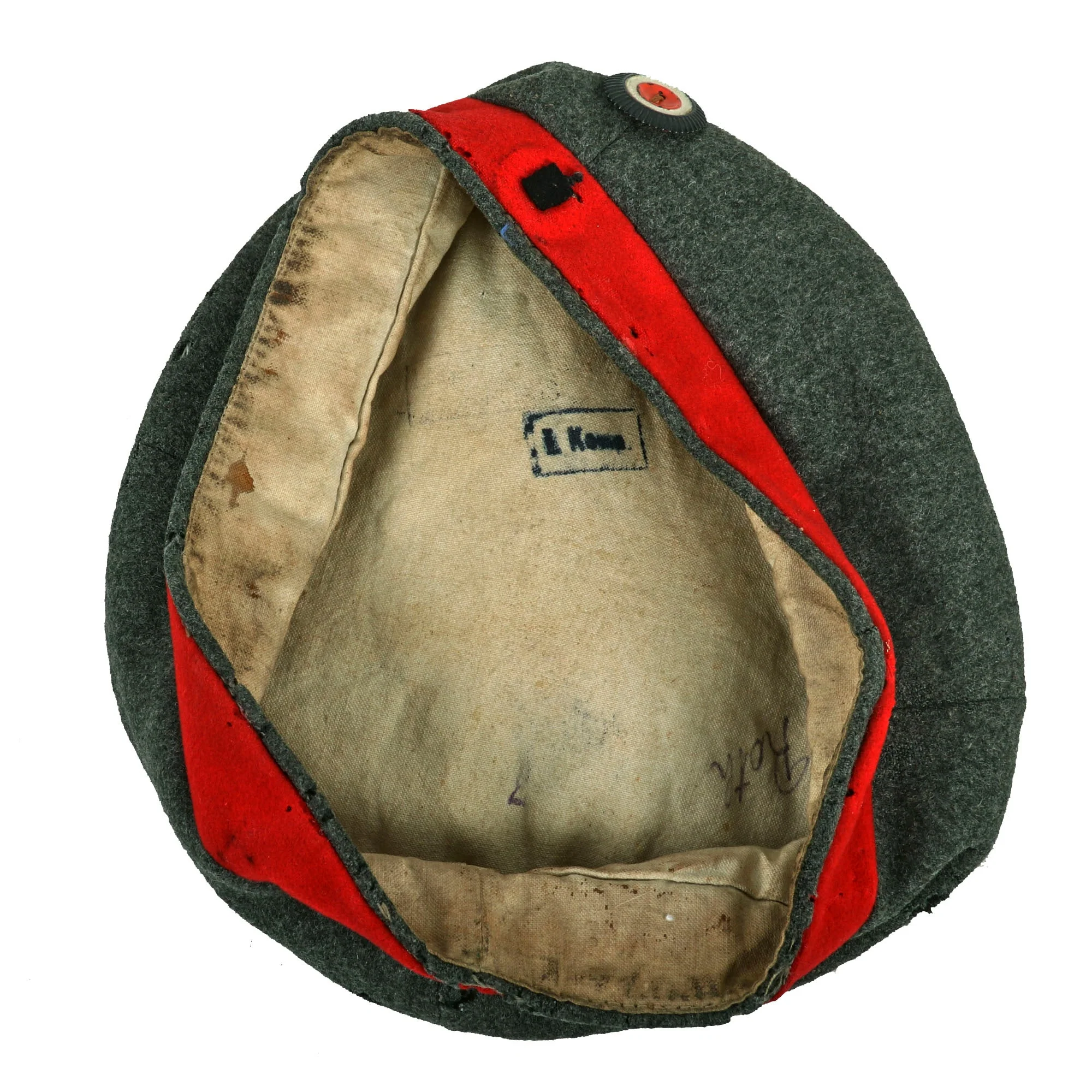 Original Imperial German WWI Unit Marked M1907 Feldmütze Field Cap with National Cockade & Spare - Image 3