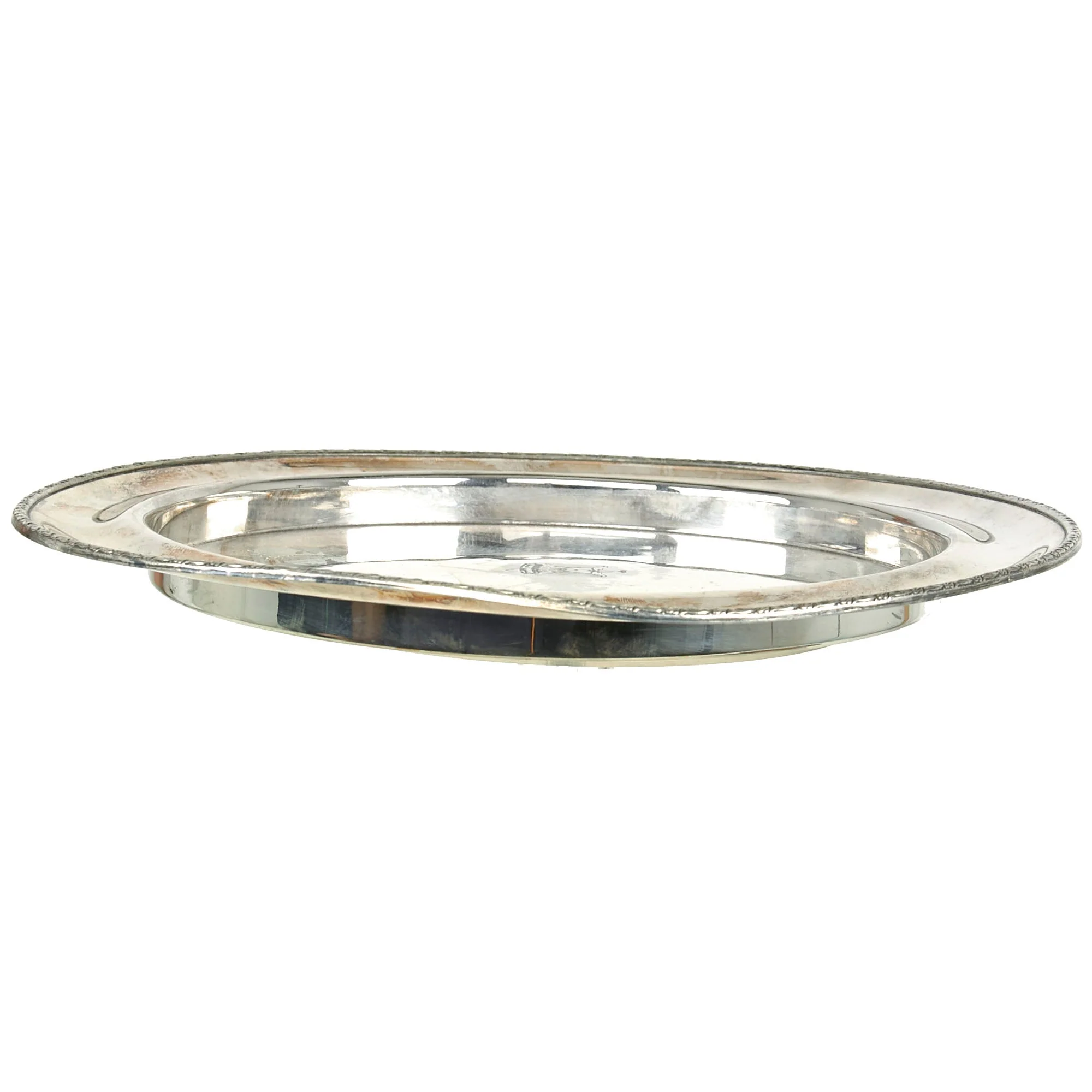 Original Iraq War Saddam Hussein Silver Plated Round Serving Tray with Iraq Coat of Arms - From Basra Airport - Christofle Silver - Image 7