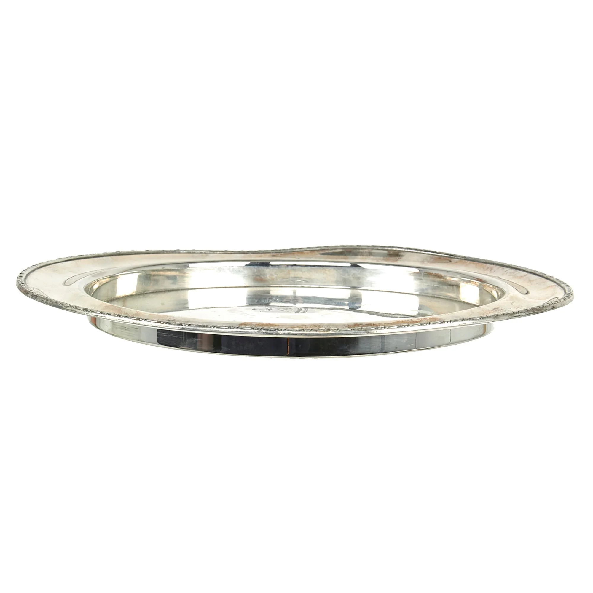 Original Iraq War Saddam Hussein Silver Plated Round Serving Tray with Iraq Coat of Arms - From Basra Airport - Christofle Silver - Image 9