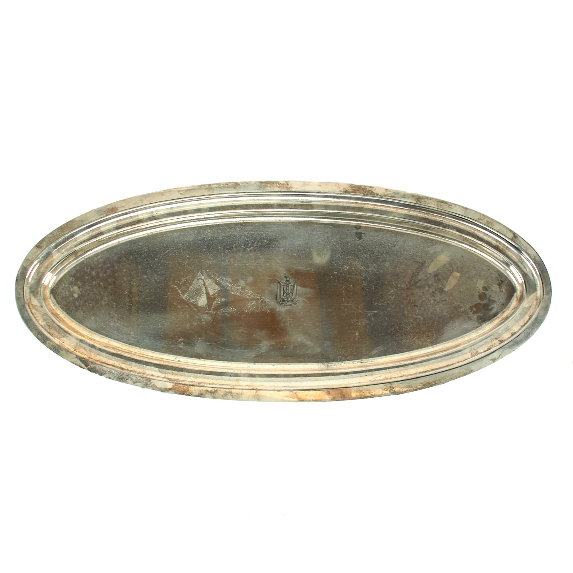Original Iraq War Saddam Hussein Silver Plated Serving Tray with Iraq Coat of Arms - From Basra Airport - Christofle Silver - Image 4
