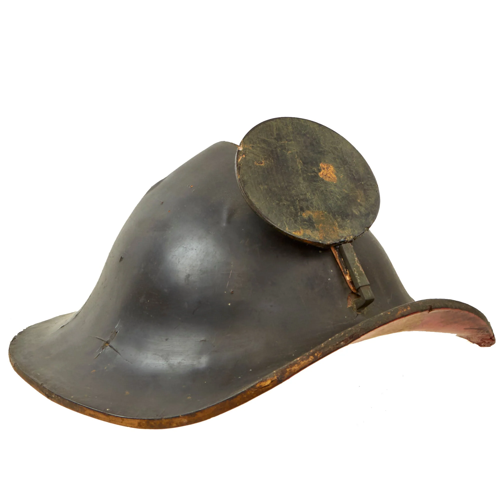 Original Japanese Edo Period Lacquered High-Domed Jingasa Helmet with Detached Maeda & Painted Triple Tomoe Mon Family Crest - Image 2