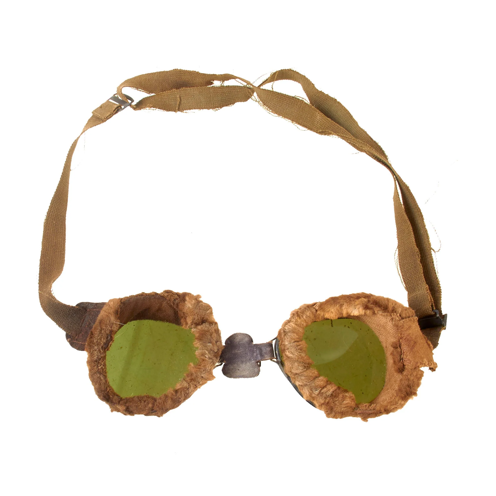 Original Japanese Post-WWI Rare Leather Summer Flight Helmet by Iida & Co. Takashimaya with Period Goggles - Size 2 - Image 11