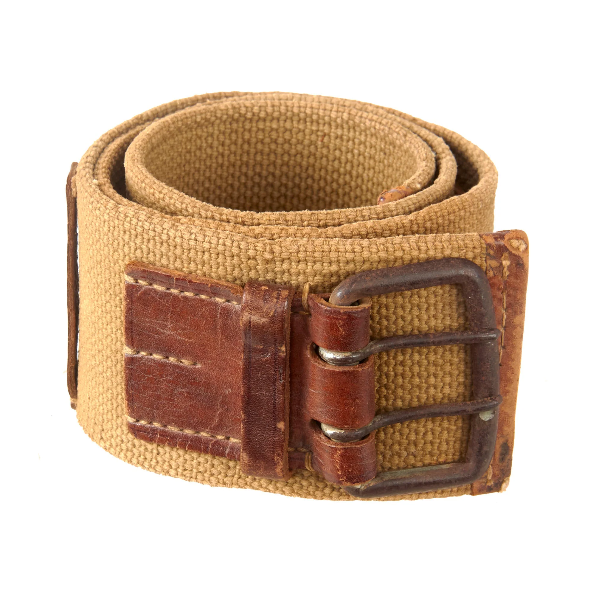 Original Japanese WWII Army Officer’s Web Belt with Leather Strap and Buckle - Rare - Image 2