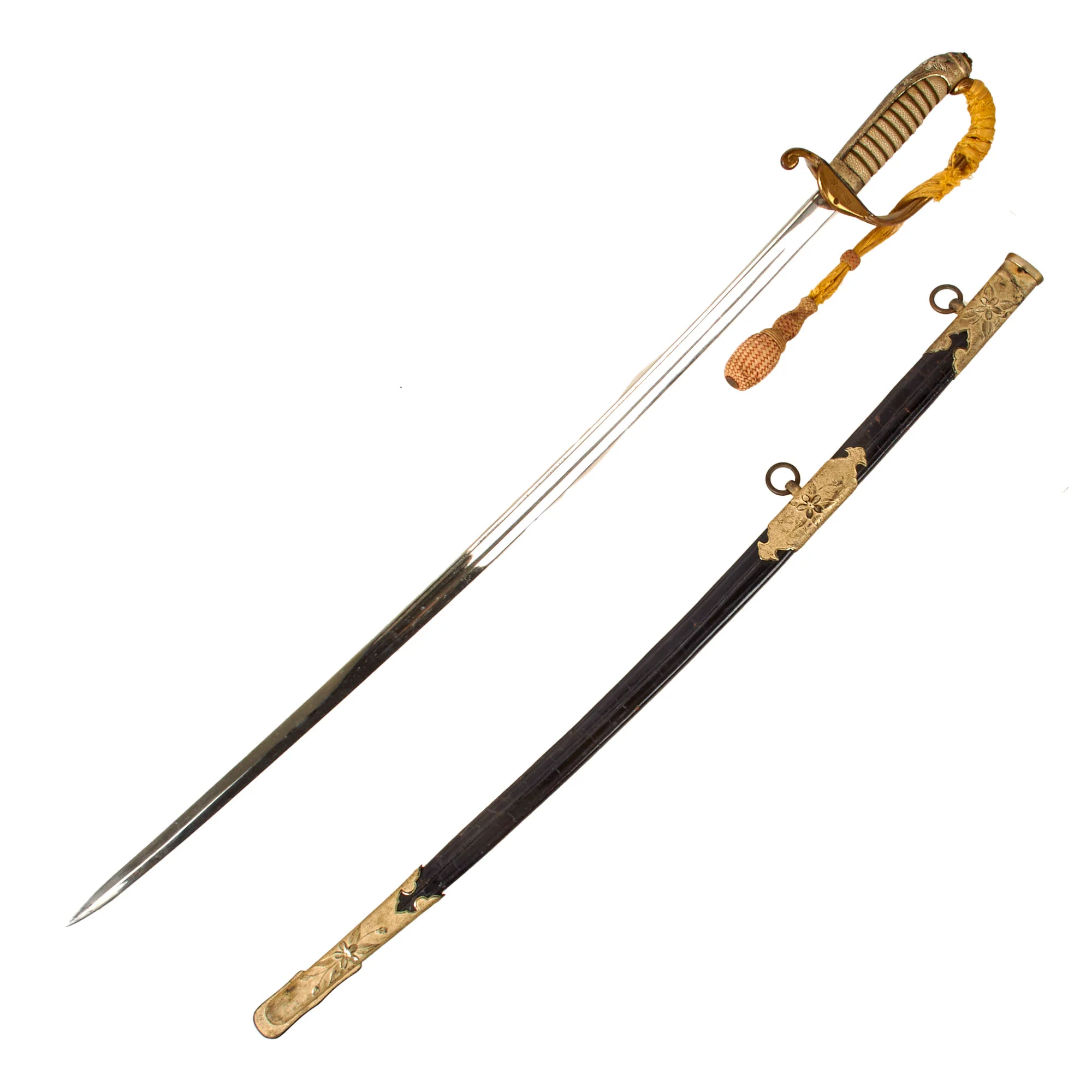 Original Japanese WWII Named Navy Officer Model 1883 Kyu-Gunto Sword with Knot and Leather Parade Scabbard - Image 2