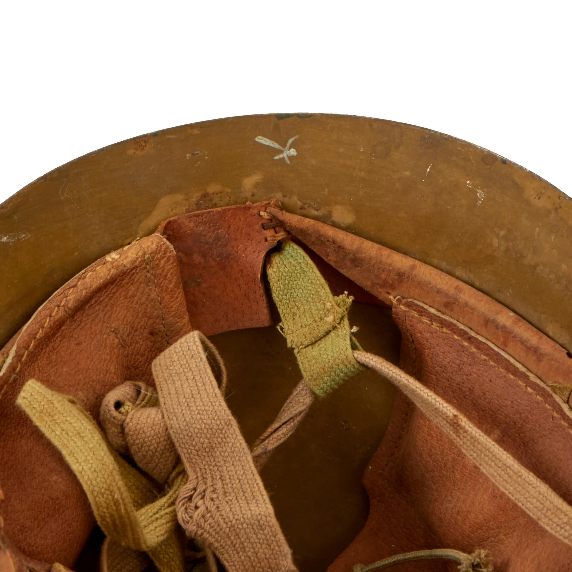 Original Japanese WWII Tetsubo Type 90 Army Helmet with Partial Liner & Chinstrap - Missing Star - Image 10