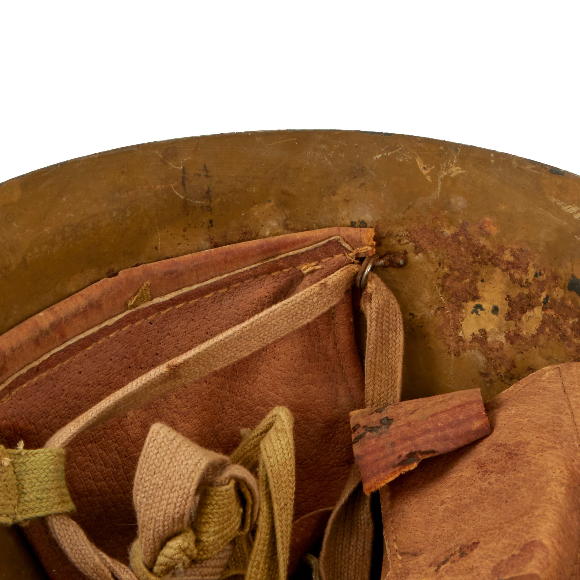 Original Japanese WWII Tetsubo Type 90 Army Helmet with Partial Liner & Chinstrap - Missing Star - Image 11