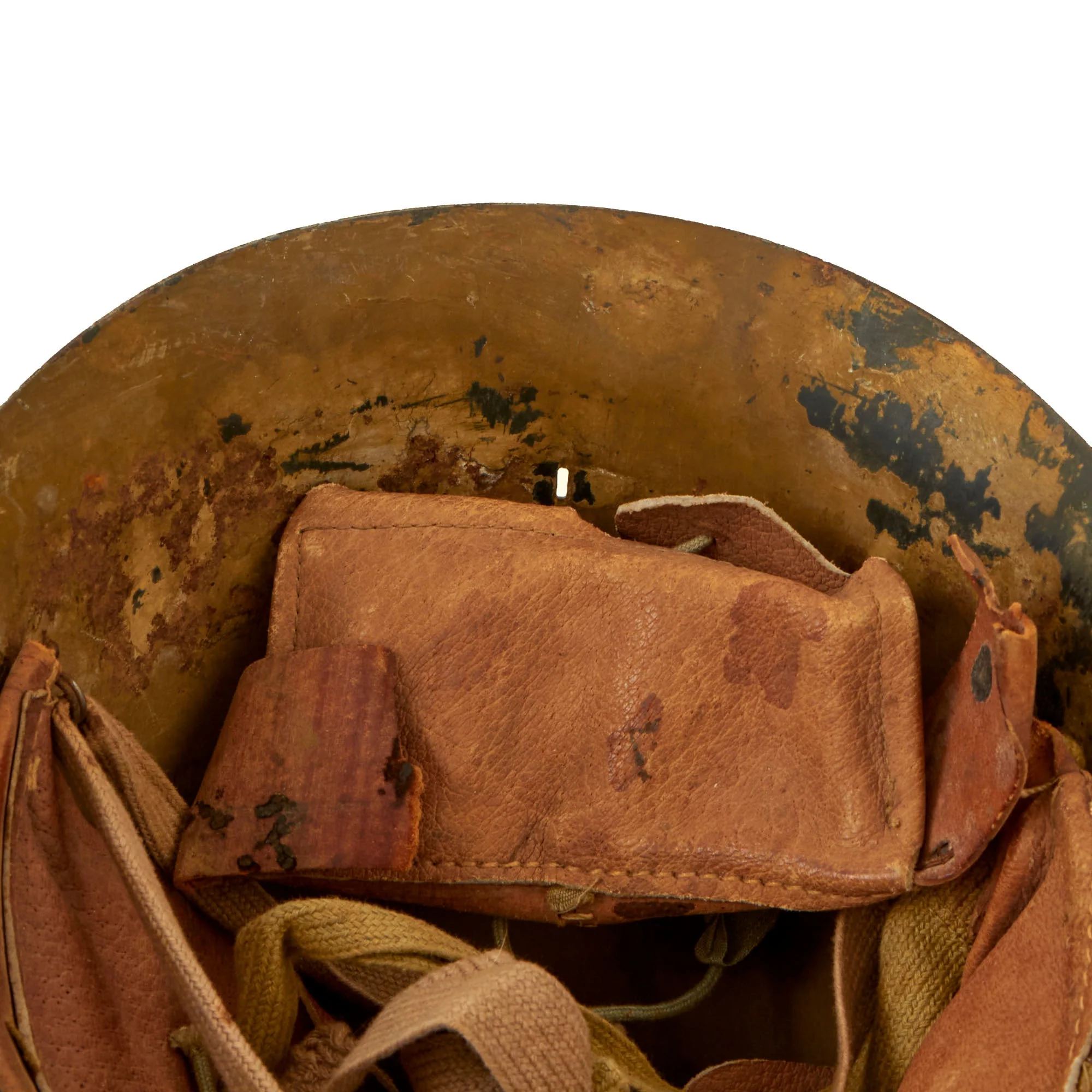 Original Japanese WWII Tetsubo Type 90 Army Helmet with Partial Liner & Chinstrap - Missing Star - Image 12