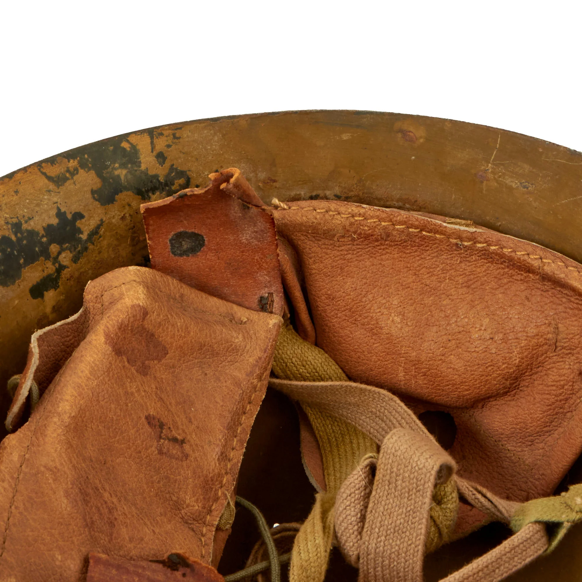 Original Japanese WWII Tetsubo Type 90 Army Helmet with Partial Liner & Chinstrap - Missing Star - Image 13