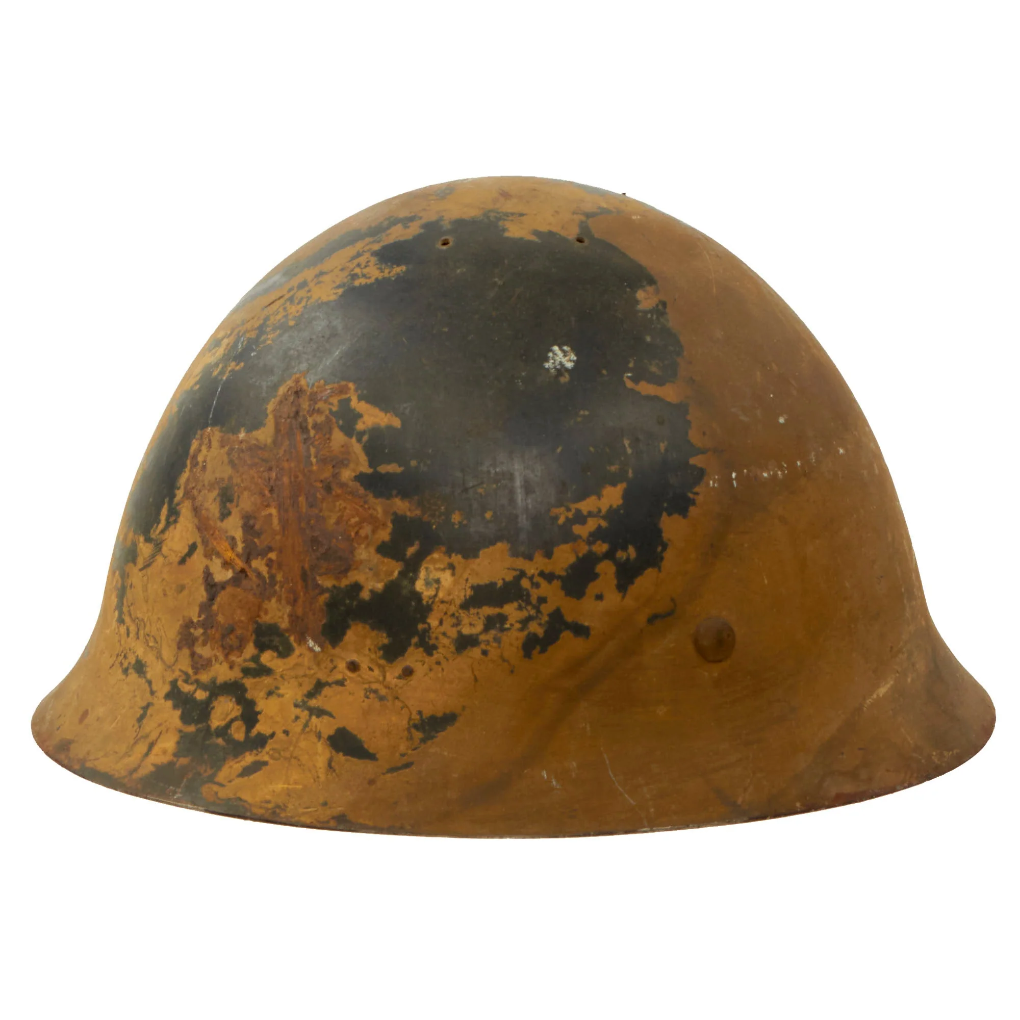 Original Japanese WWII Tetsubo Type 90 Army Helmet with Partial Liner & Chinstrap - Missing Star - Image 3