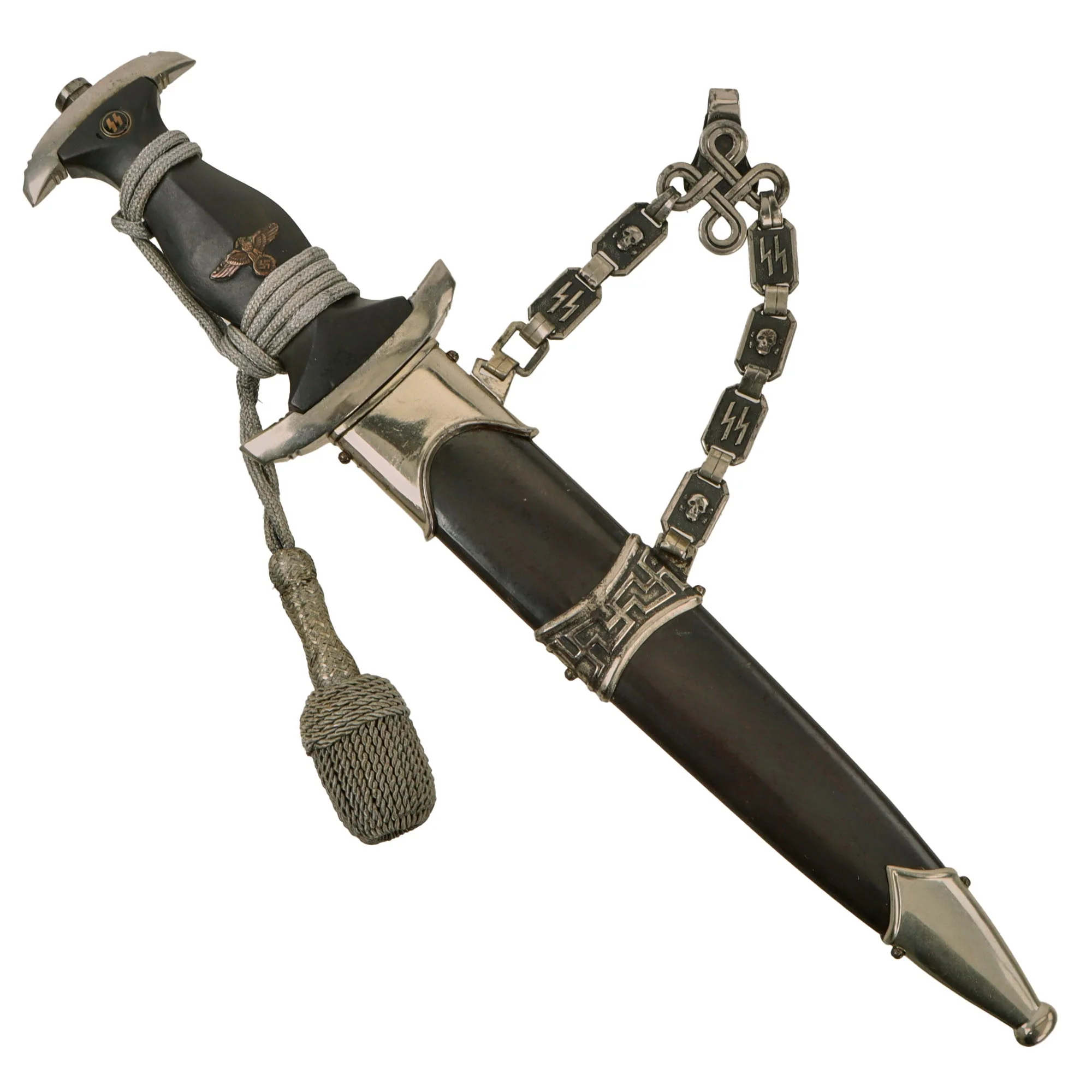Original Rare German WWII Model 1936 Officer's Chained SS Dagger with Type II Chain, Scabbard, and Portepee - Image 4