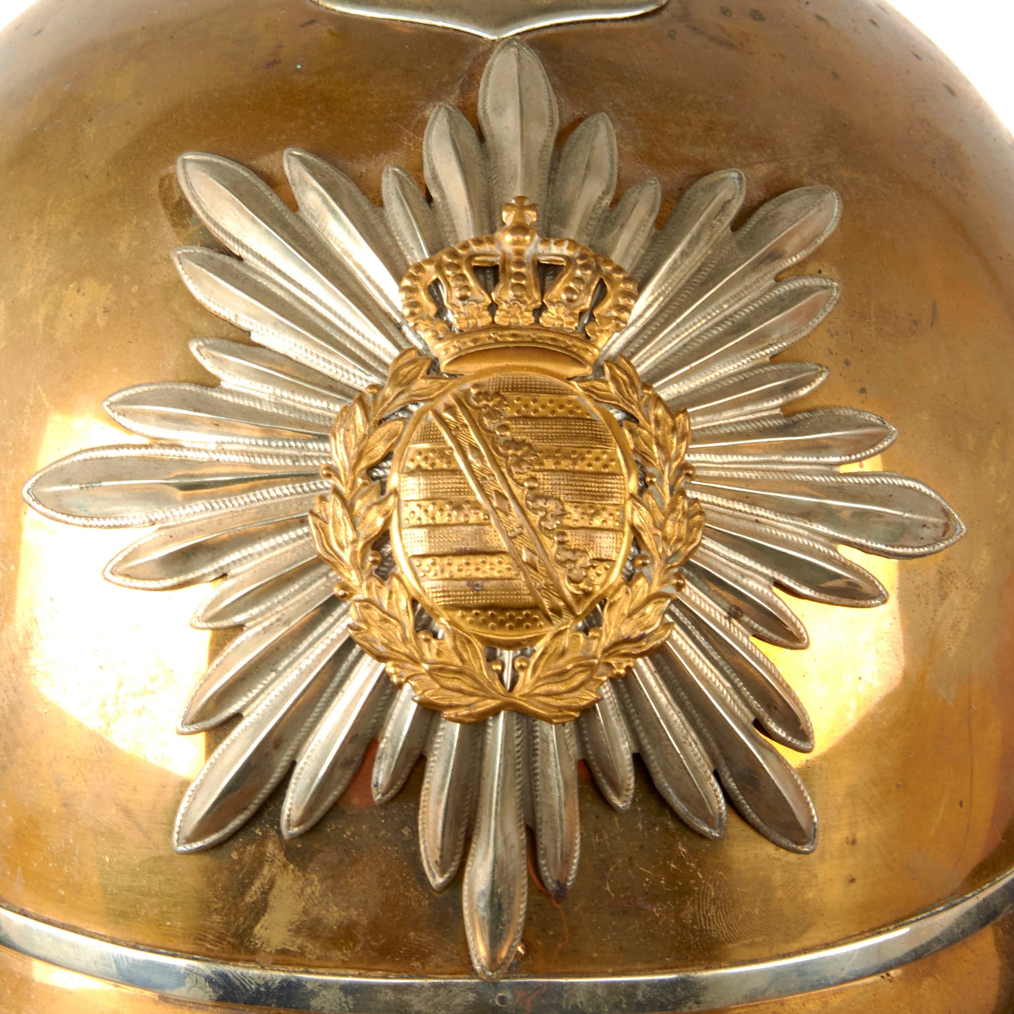 Original Saxon WWI Saxon Garde Reiter 1st Royal Saxon Guards Heavy Cavalry Officer’s Helmet with Correct Cockades & Partial Liner - Rare - Image 6