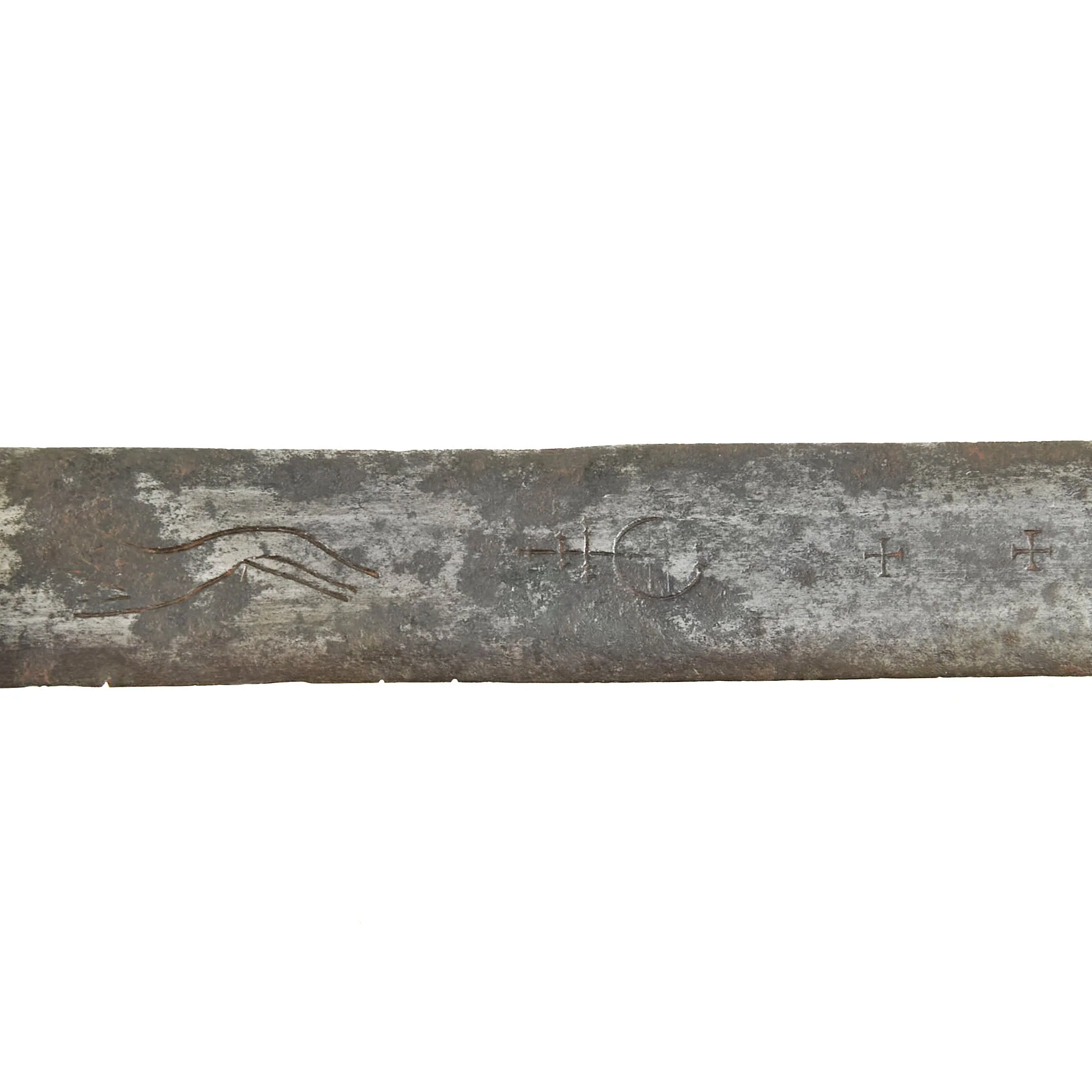 Original Scottish 1700s Jacobite Uprising Era Basket Hilt Broad Sword with Glasgow Style Hilt & Red Padded Liner - Marked Andrea Ferara with Solingen “Running Wolf” - Image 14