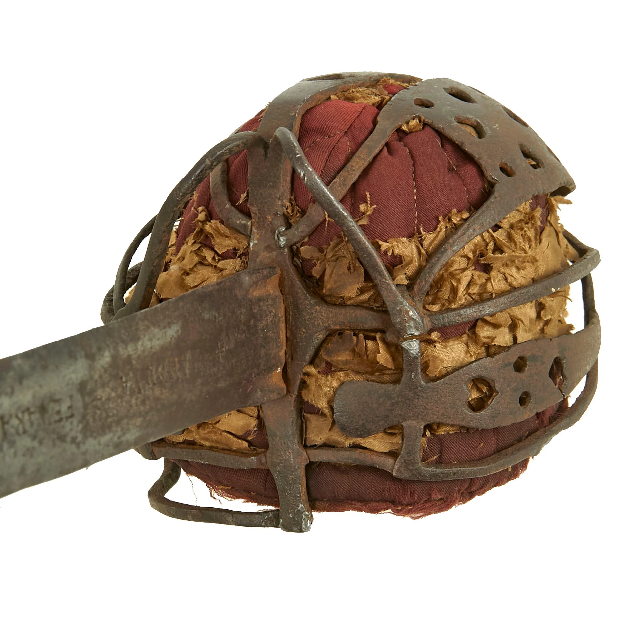 Original Scottish 1700s Jacobite Uprising Era Basket Hilt Broad Sword with Glasgow Style Hilt & Red Padded Liner - Marked Andrea Ferara with Solingen “Running Wolf” - Image 8