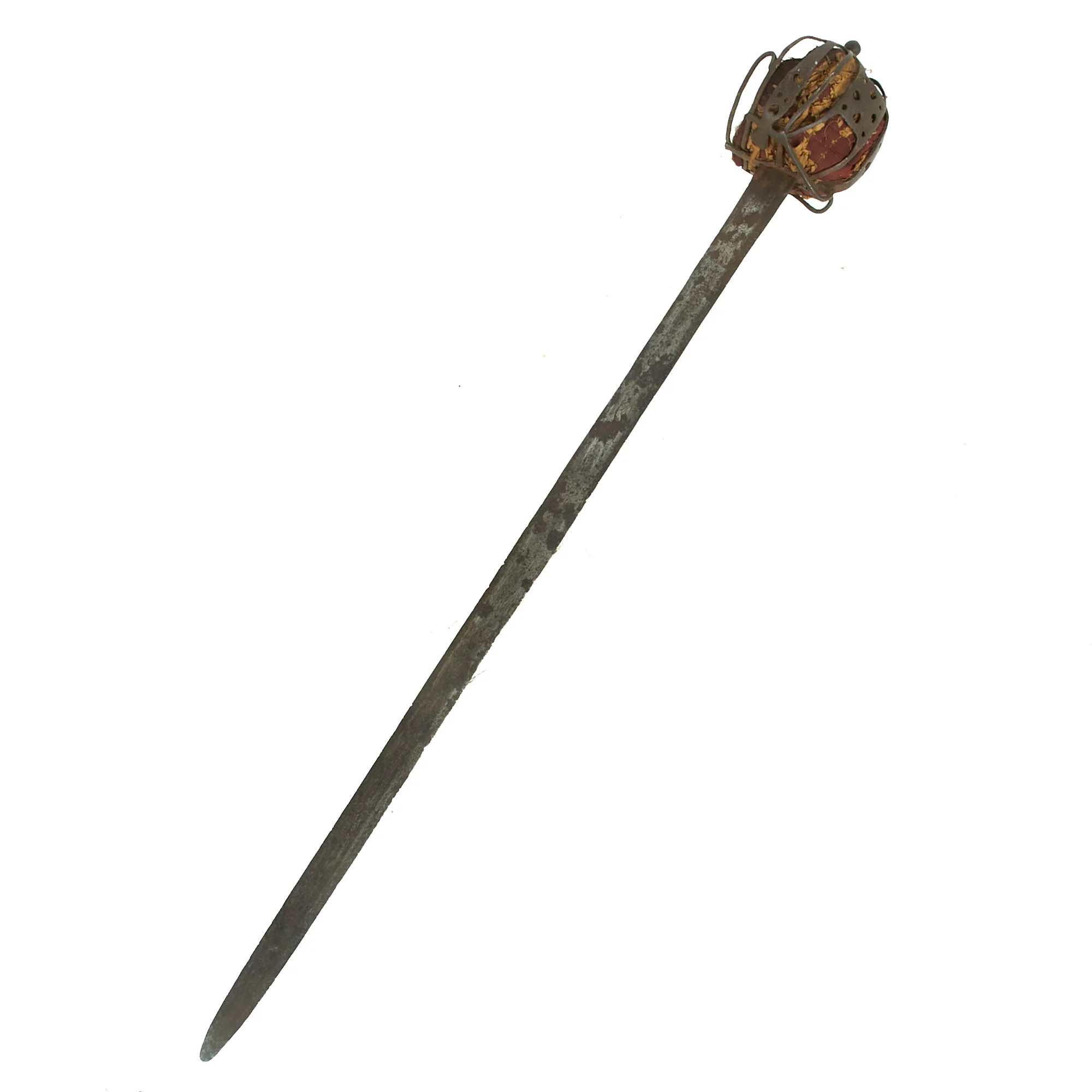 Original Scottish 1700s Jacobite Uprising Era Basket Hilt Broad Sword with Glasgow Style Hilt & Red Padded Liner - Marked Andrea Ferara with Solingen “Running Wolf” - Image 9