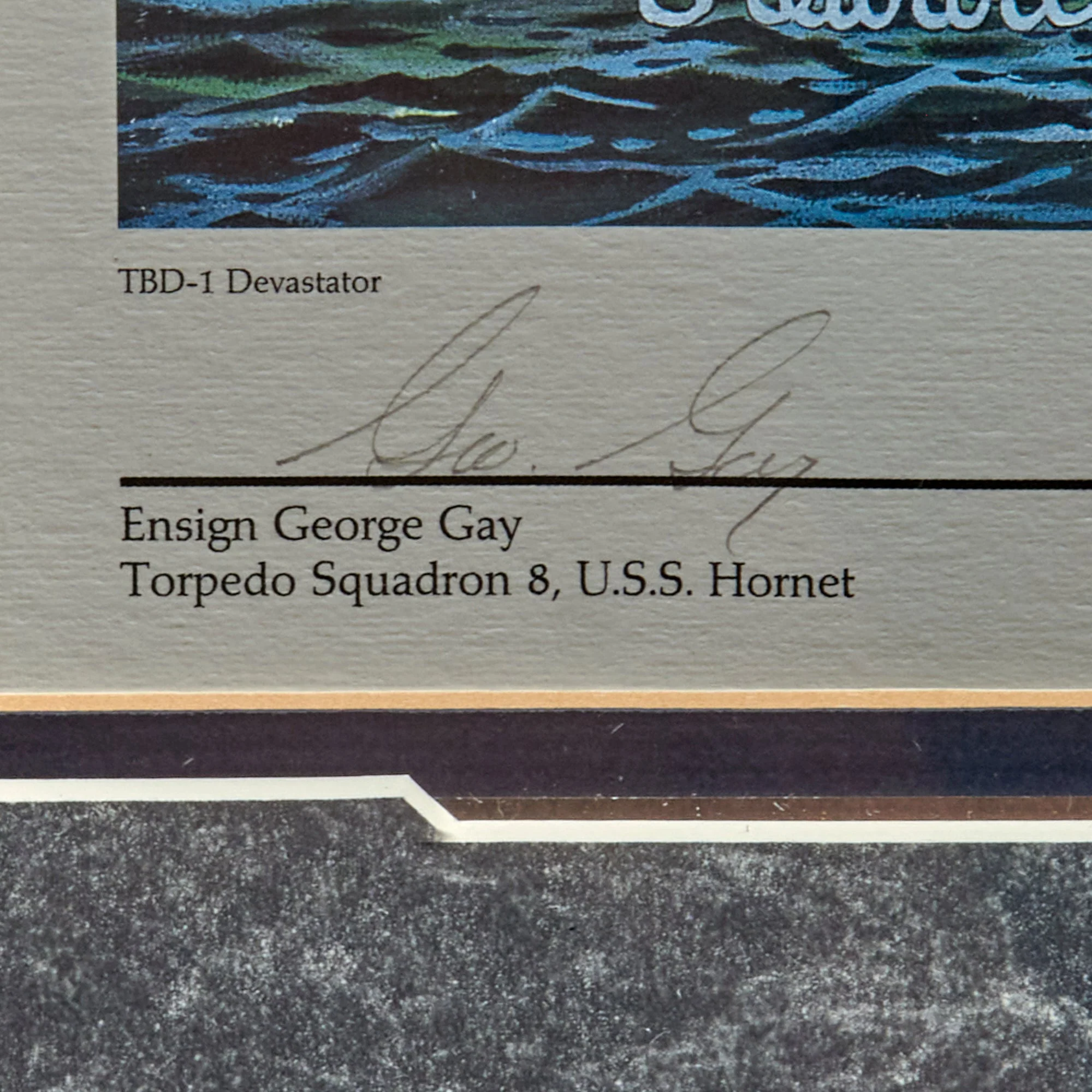 Original Signed Limited Edition Artist’s Proof Print: Framed “Against the Odds” by Marcus W. Stewart Signed by Ensign George Gay, Torpedo Squadron 8 - 24/50 - 26 ¼ x 32 ¼” - Image 5