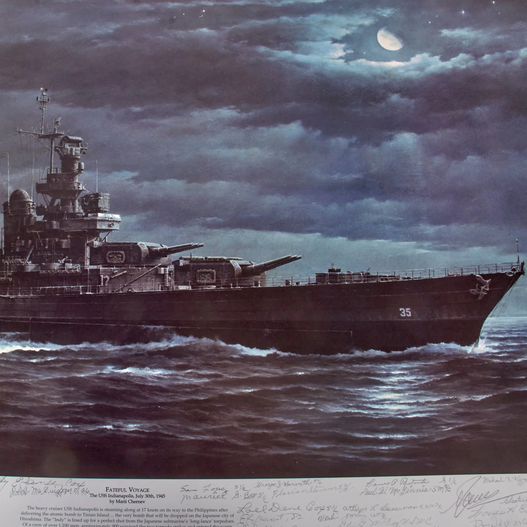 Original Signed Limited Edition Print: “Fateful Voyage: The U.S.S. Indianapolis, July 30th, 1945” by Marii Chernev Signed by 41 Survivors of the Sinking - 76/500 - 27 x 36” - Image 12